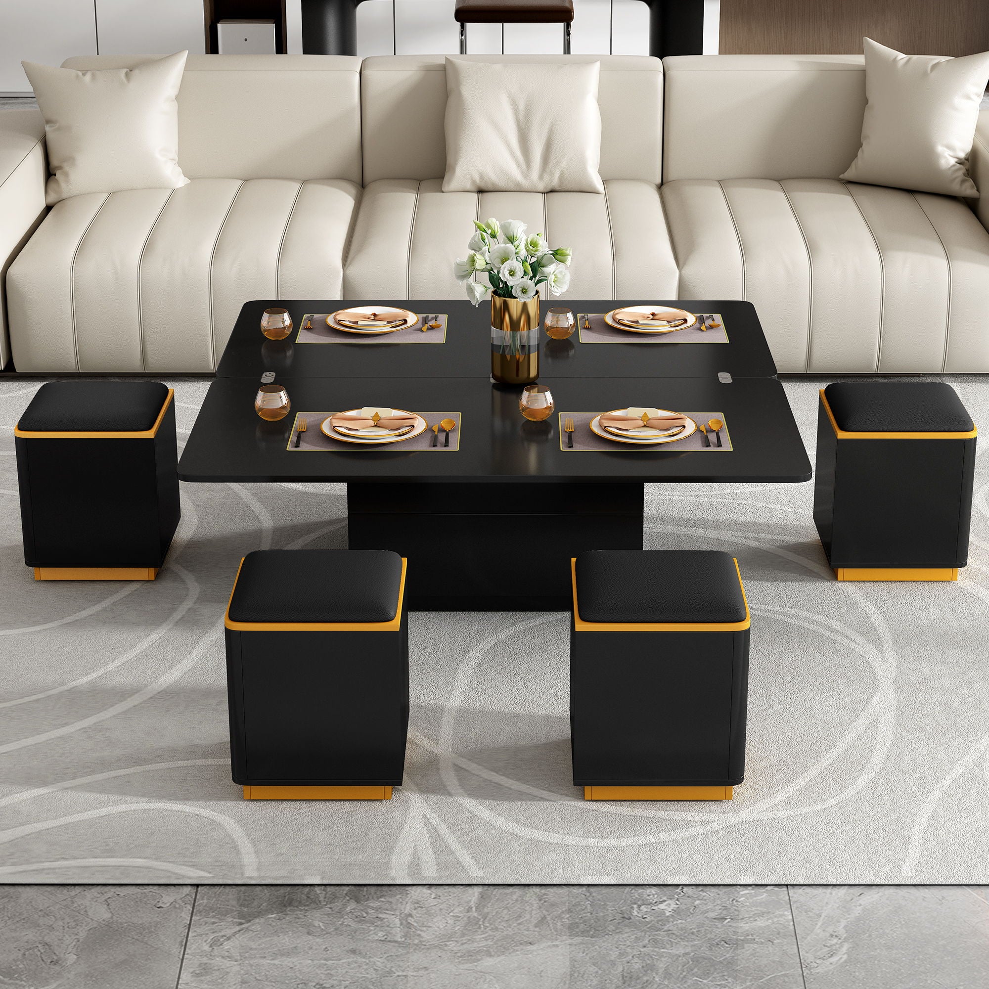 Multi Functional Adjustable Coffee Table With 4 Storage Stools - Best Buy Furniture