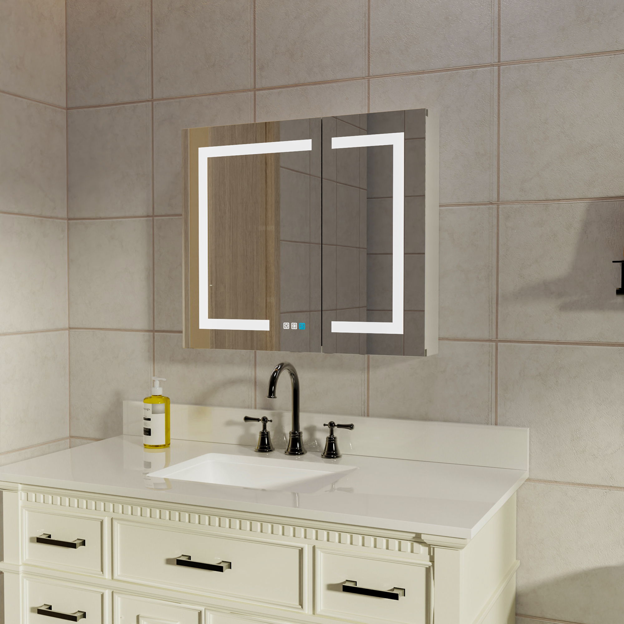 LED Lighted Bathroom Medicine Cabinet With Mirror, Recessed Or Surface LED Medicine Cabinet, Defog, Stepless Dimming, Color Temper Change, Storage Shelves - Best Buy Furniture