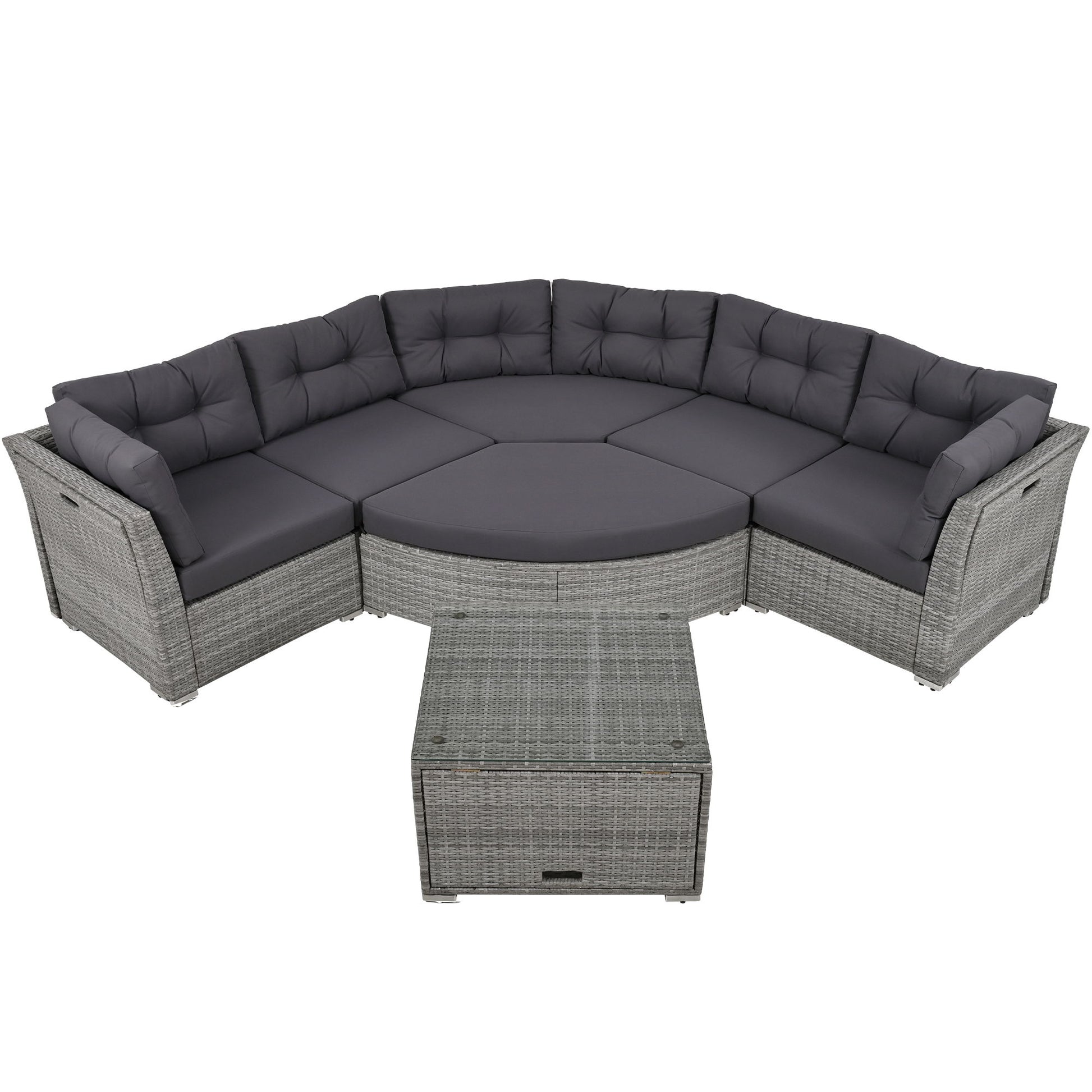 Elegant Patio Furniture Set Outdoor Daybed Rattan Sectional With Cushions And Center Table - Gray - Best Buy Furniture