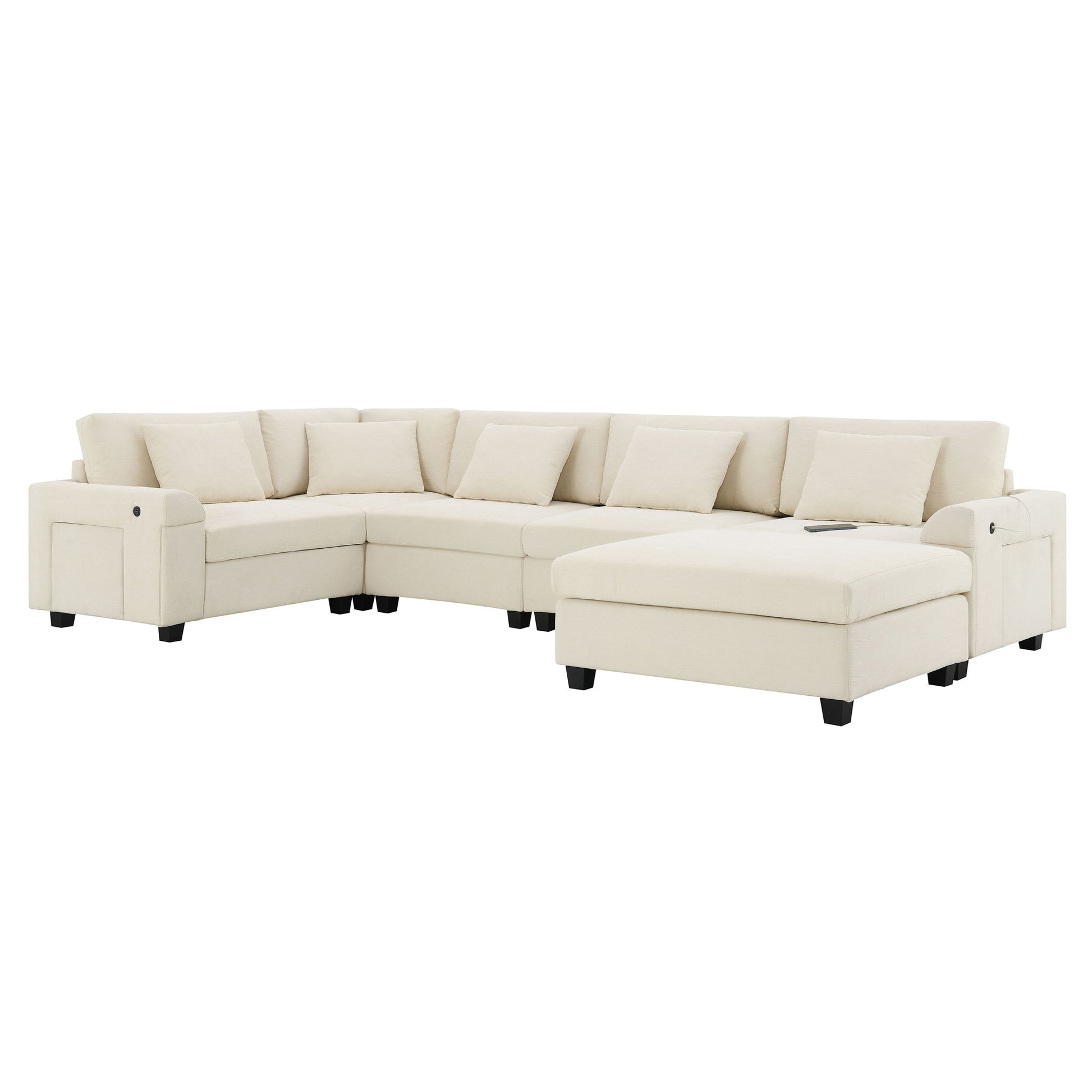 U Shaped Sectional Sofa 6 Seat Couch Set With Oversized Ottoman, Hidden Armrest Storage And Cup Holders USB Charging Ports Wide Seat Sofa - Best Buy Furniture