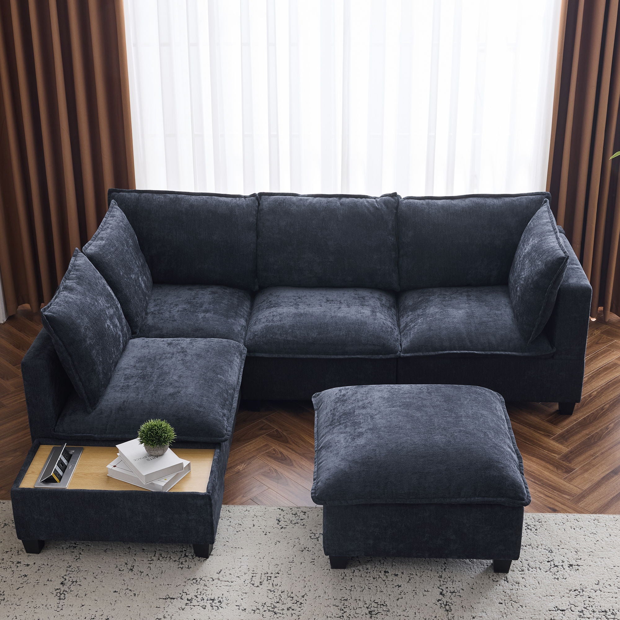 U-Shaped Sectional Modular Sofa With A Movable Ottoman, A Coffee Table With Hidden Charging Devices For Living Room - Best Buy Furniture