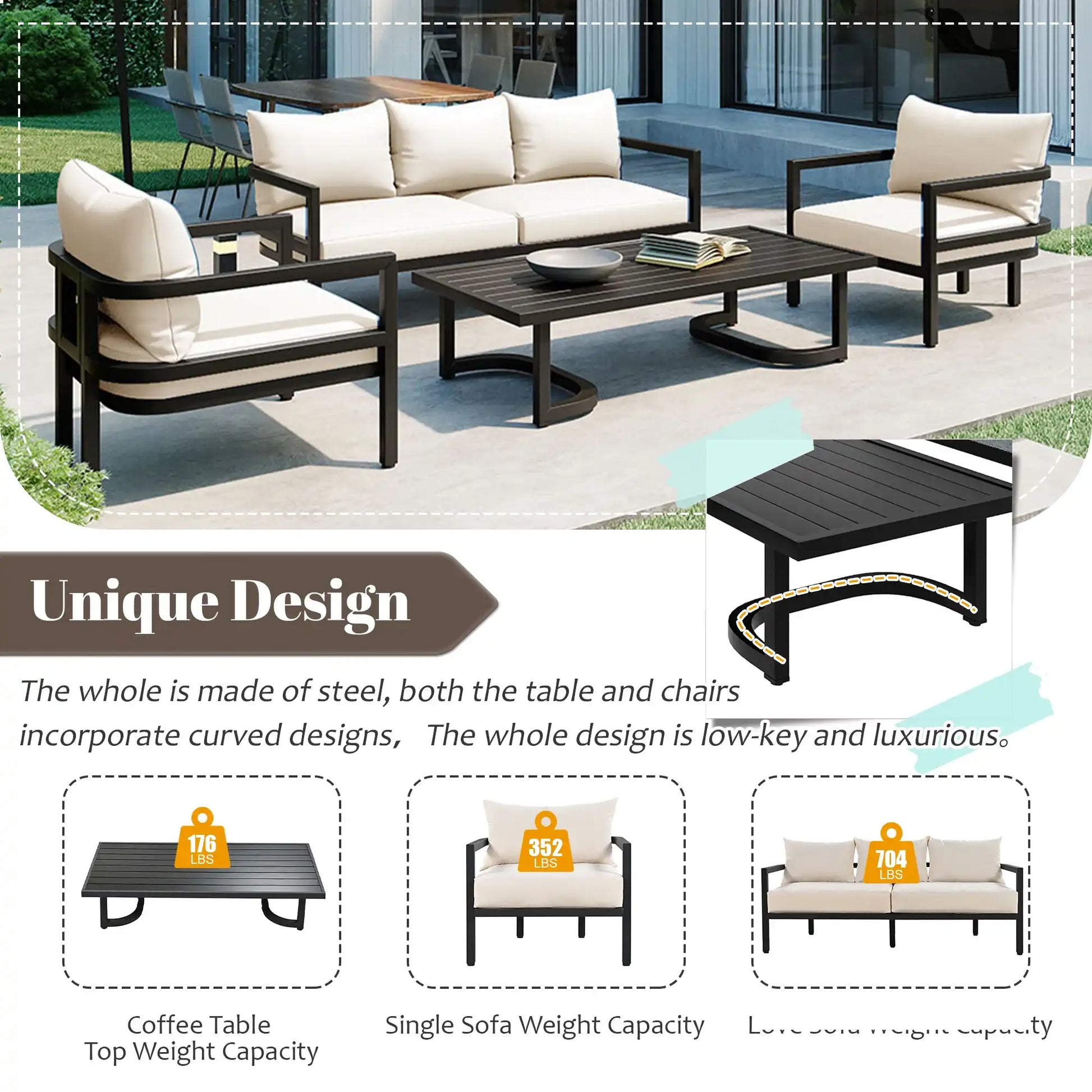 U_Style Multi-person Outdoor Steel Sofa Set, Waterproof, Anti-rust and Anti-uv, Suitable for Gardens and Lawns - Best Buy Furniture