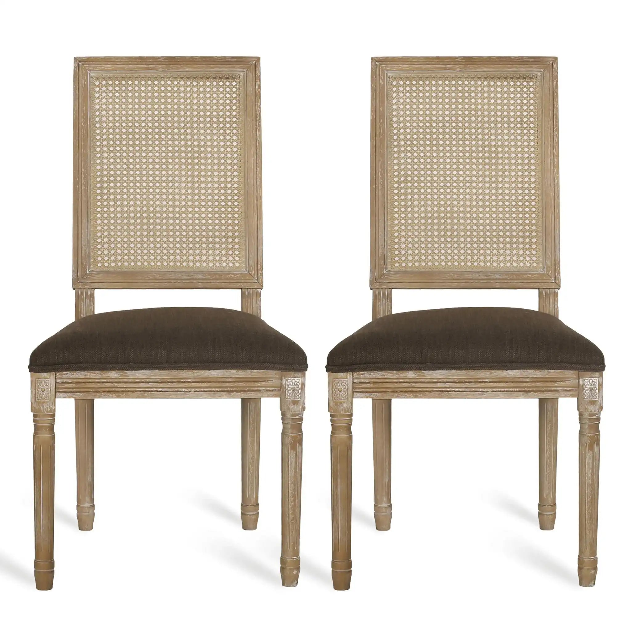 French Country Dining Chair With Rectangular Cane Backrest And Smooth Upholstered Seating - Best Buy Furniture