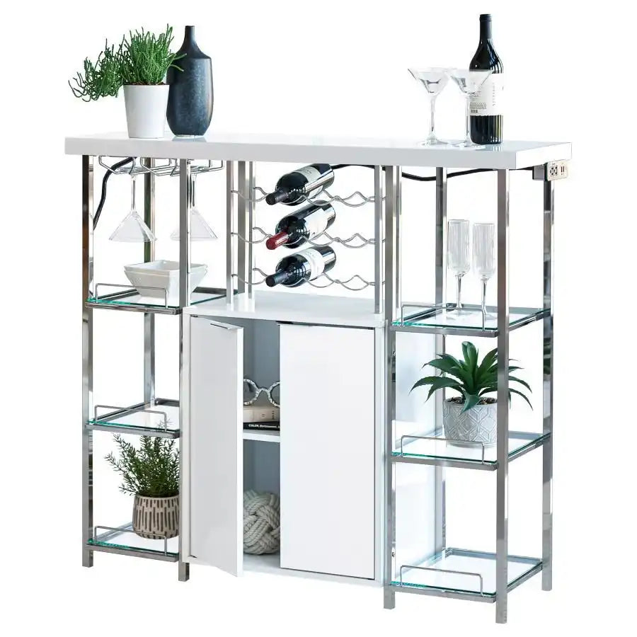 Gallimore - 2 Door Bar Cabinet Wine Storage - White High Gloss - Best Buy Furniture