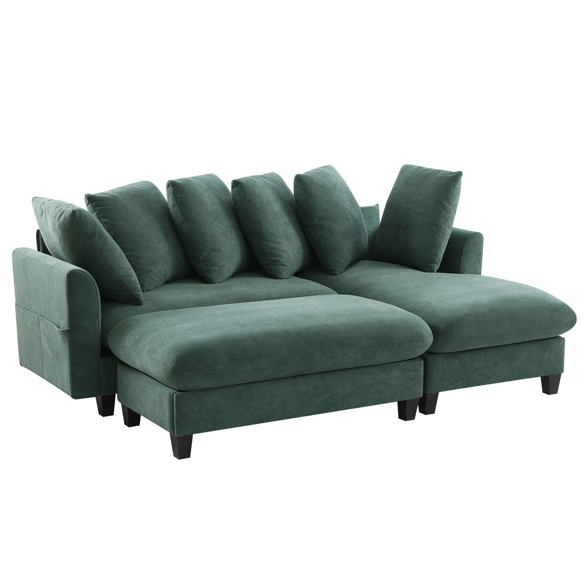 Upholstered L Shaped Sectional Sofa With Storage, Movable Ottoman, And 6 Throw Pillows - Best Buy Furniture