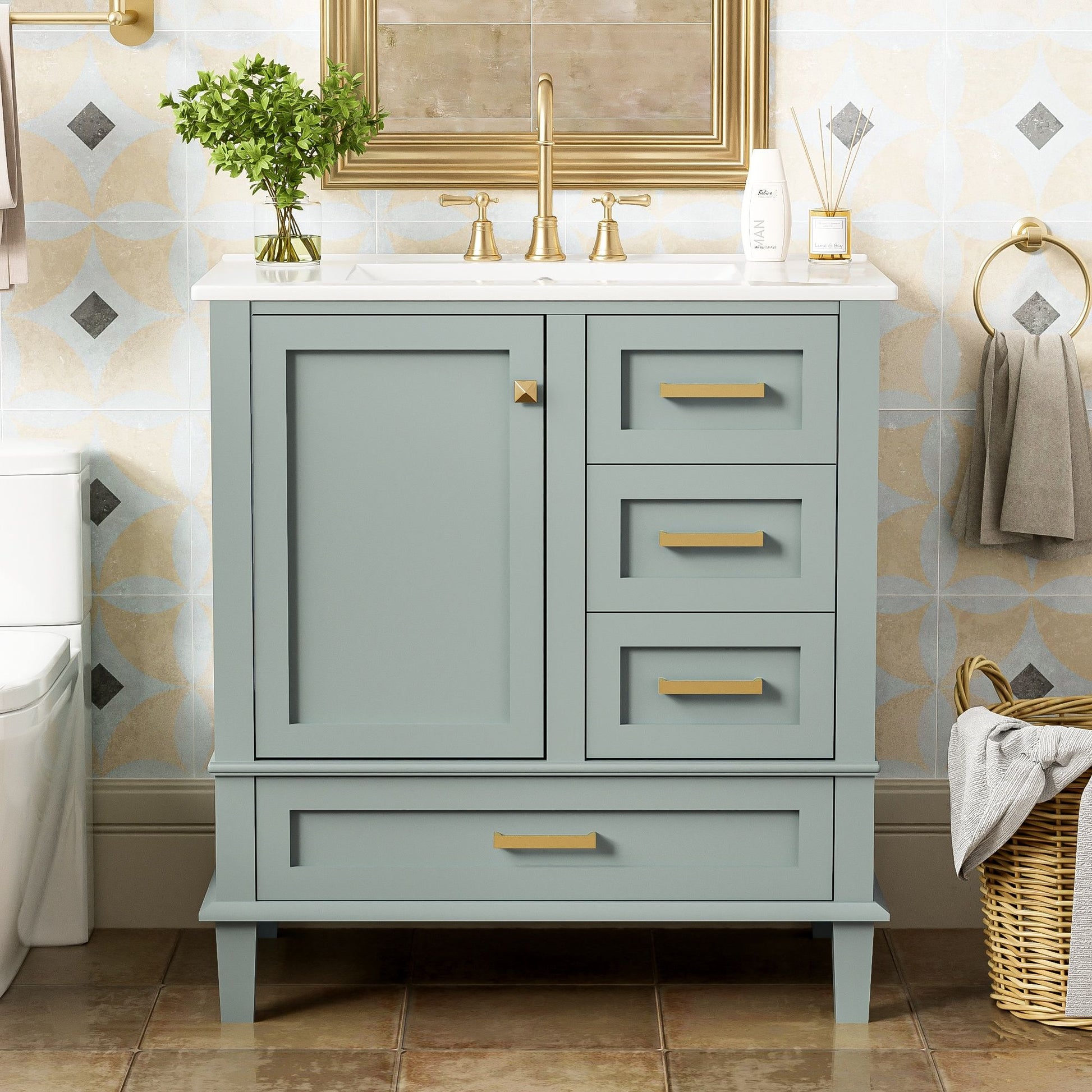 Bathroom Vanity, Modern Bathroom Cabinet With Sink Combo Set, Bathroom Storage Cabinet With A Soft Closing Door And 3 Drawers, Solid Wood Frame - Best Buy Furniture