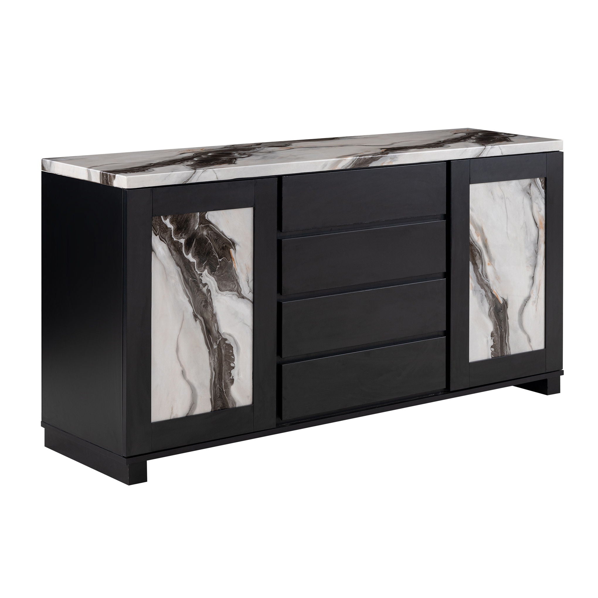 Stacey - Buffet With Storage Drawers And Marble Detailing - Black / Marble - Best Buy Furniture