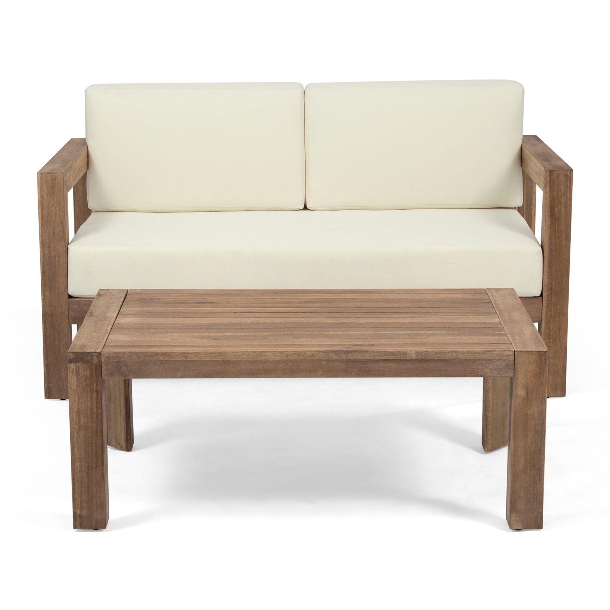 2 Piece Patio Set With Open-Back Loveseat And Coffee Table - Beige / Brown - Best Buy Furniture