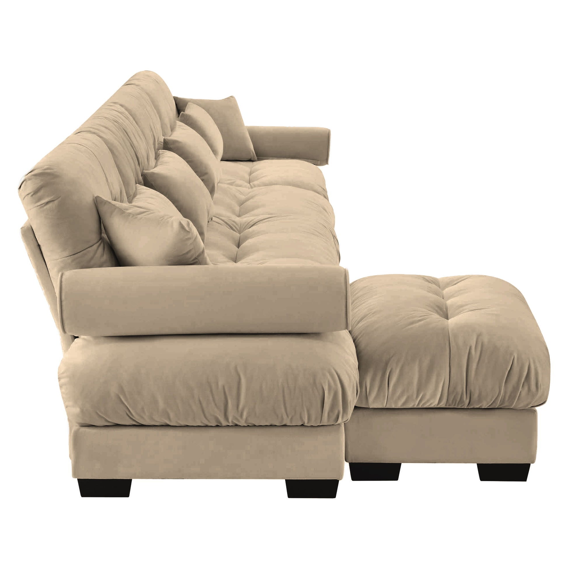 Modern Sectional Sofa With Ottoman, Round Bolster Armrests, Waist And Throw Pillows - Best Buy Furniture