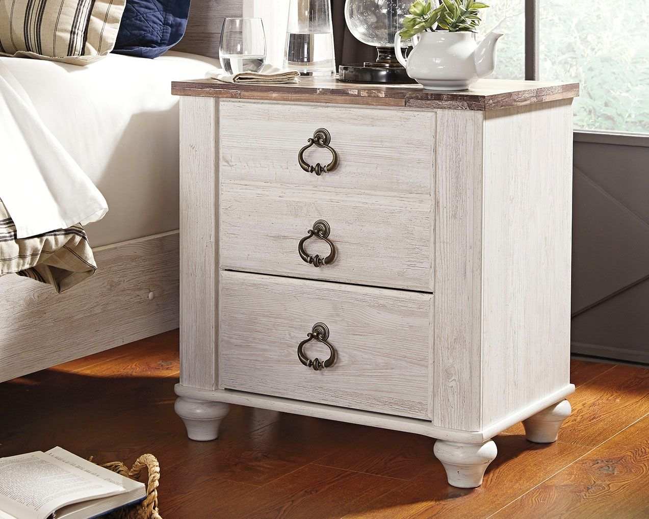 Willowton - Two Drawer Night Stand - Brown / Beige / White - Best Buy Furniture
