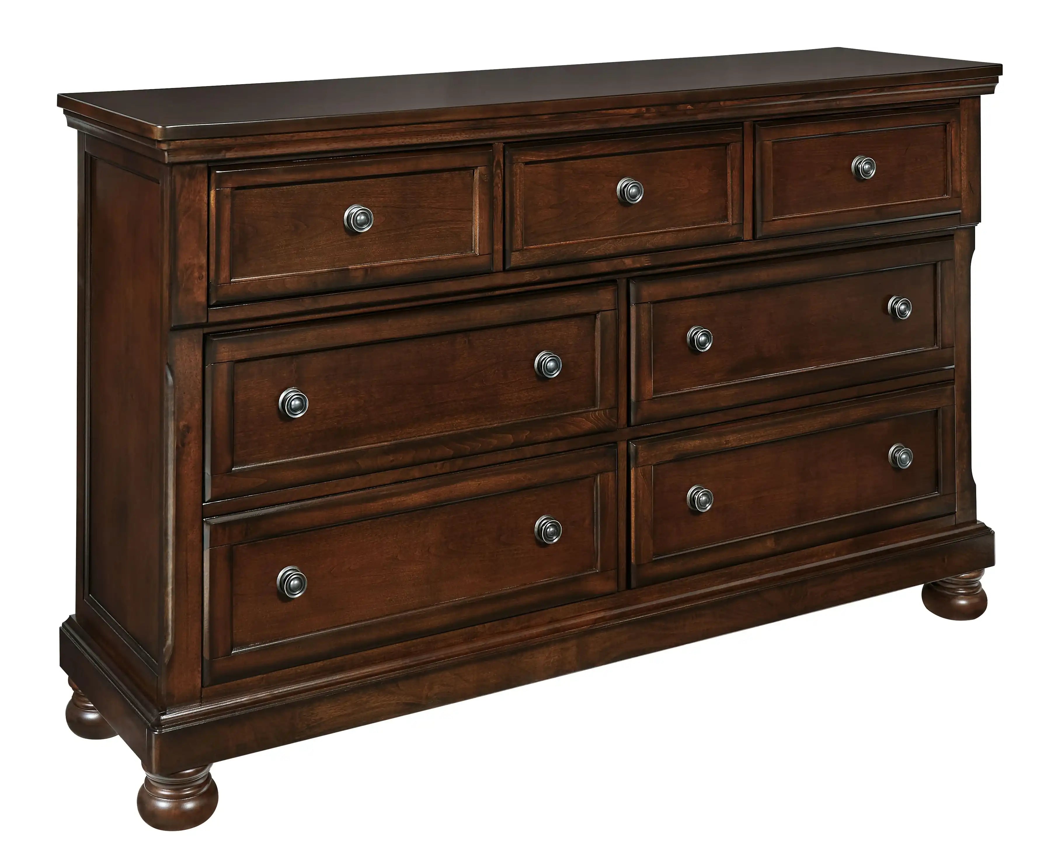 Porter Dresser & Mirror Set Dark Brown Wood and Glass