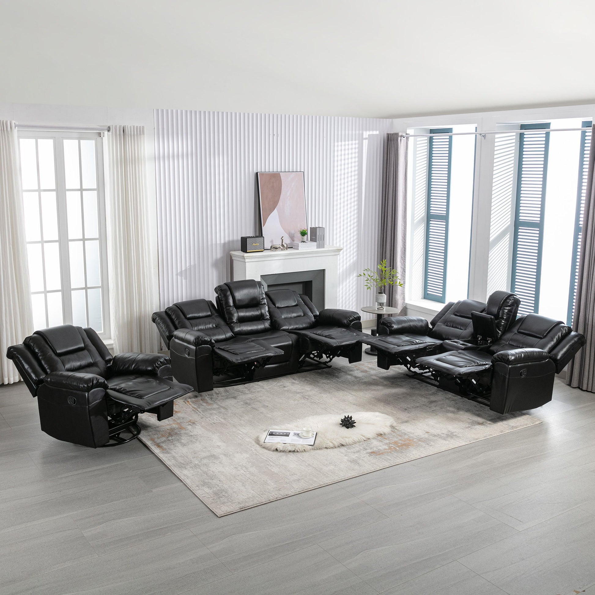 Home Theater Recliner Set Manual Recliner Chair With Wide Armrest, Two Built-In Cup Holders For Living Room - Best Buy Furniture