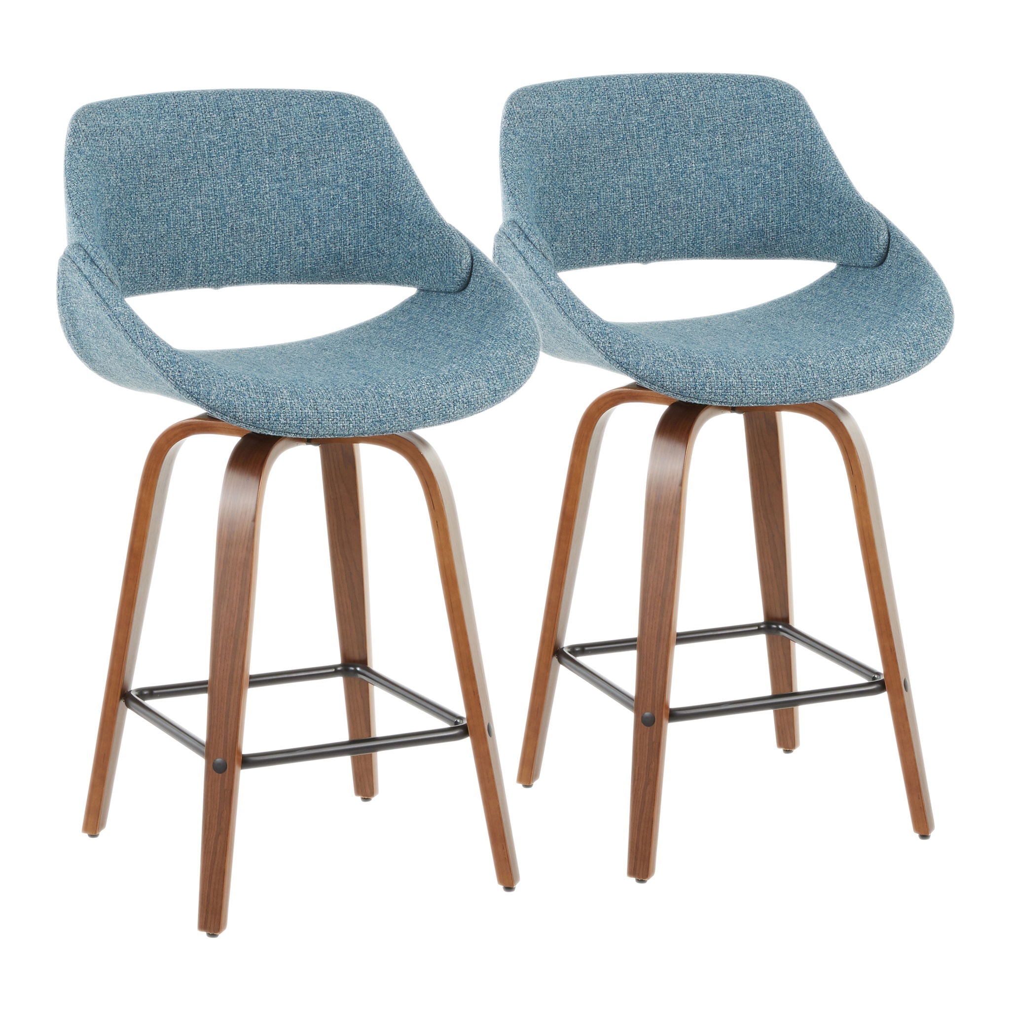 Fabrico - Mid-Century Modern Counter Stool (Set of 2) - Walnut / Blue - Best Buy Furniture