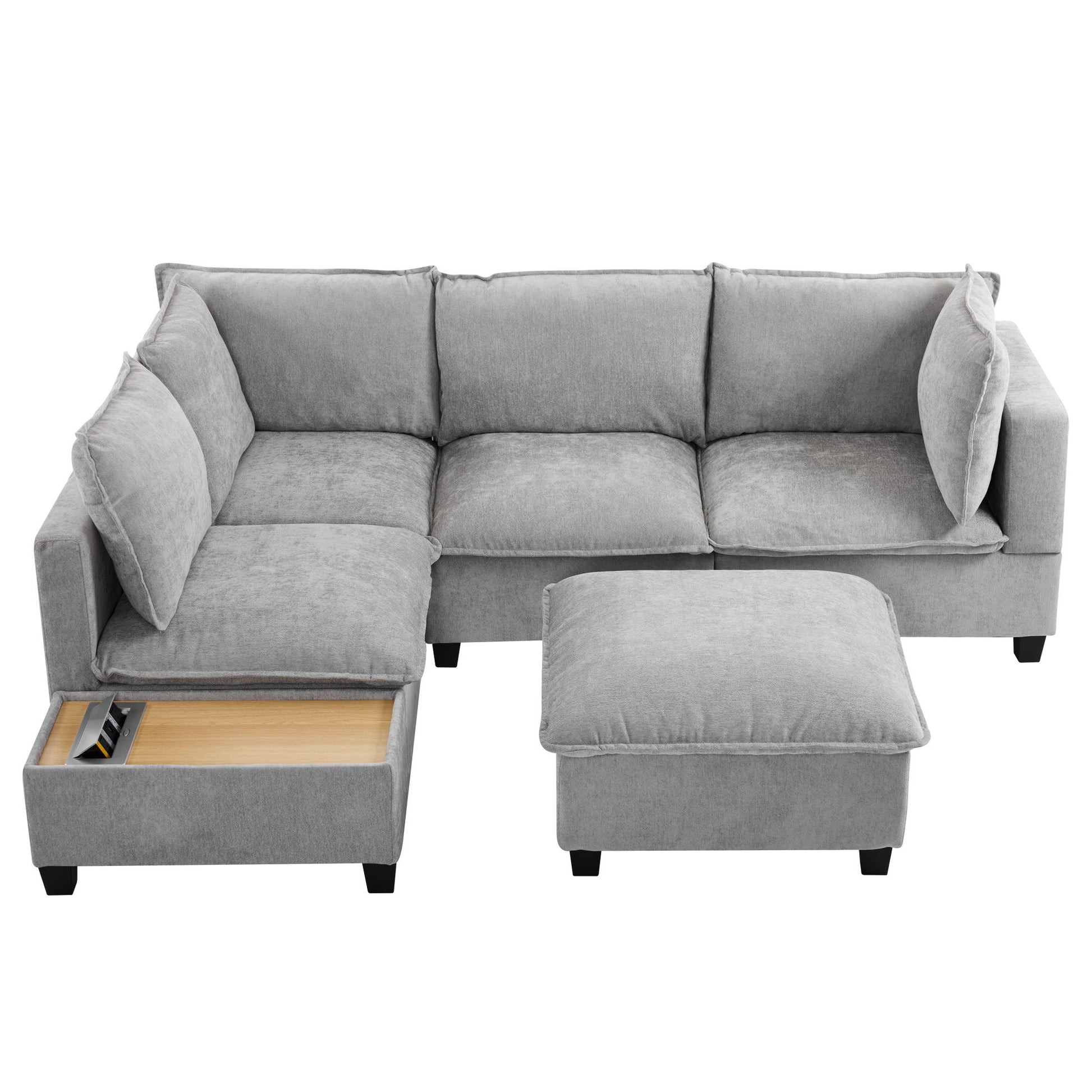 U-Shaped Sectional Modular Sofa With A Movable Ottoman, A Coffee Table With Hidden Charging Devices For Living Room - Best Buy Furniture