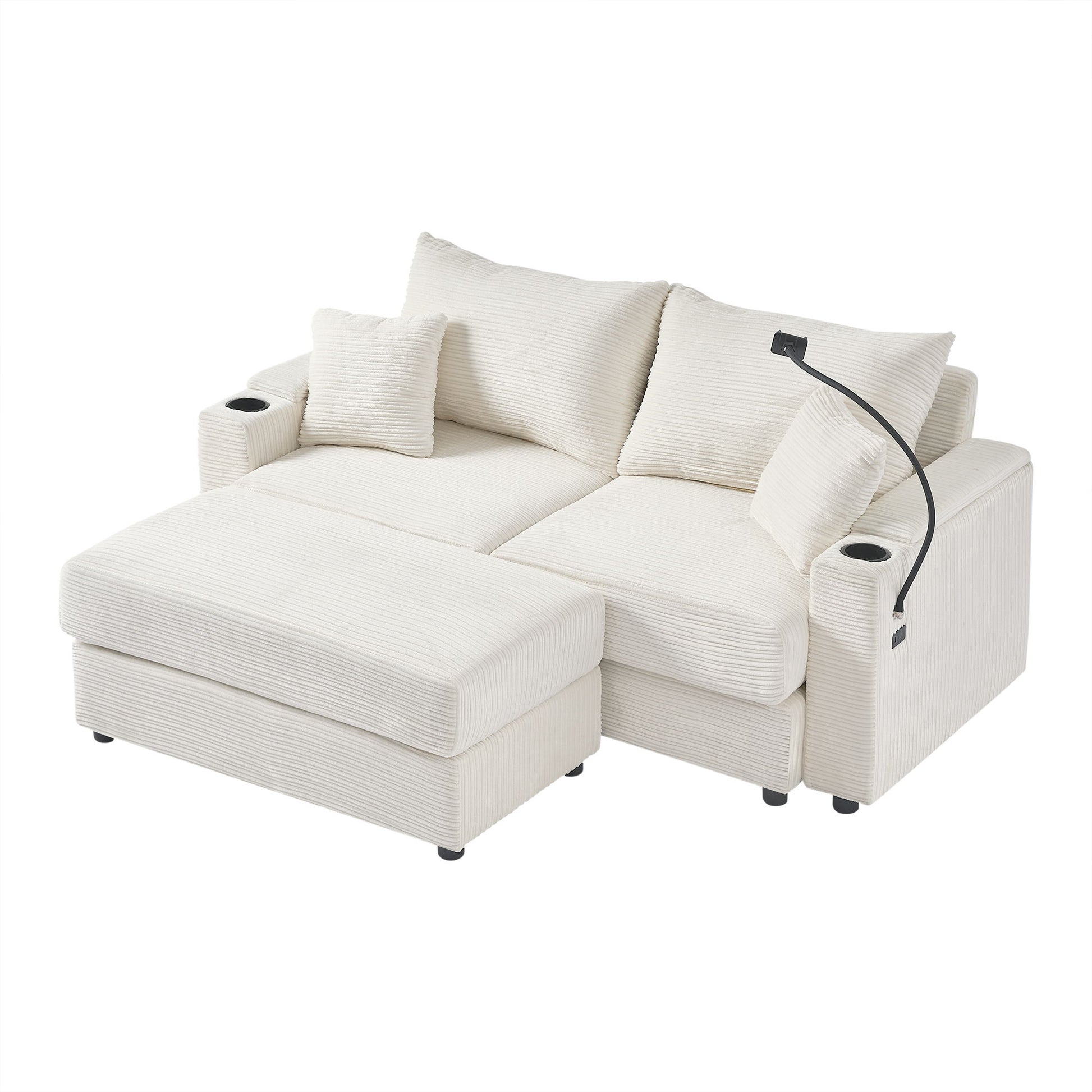 Modern Style Loveseat Sofa Sectional Sofa Couch With Storage Space, A Movable Ottoman, Two USB Ports, Two Cup Holders, A Phone Holder For Living Room - Best Buy Furniture