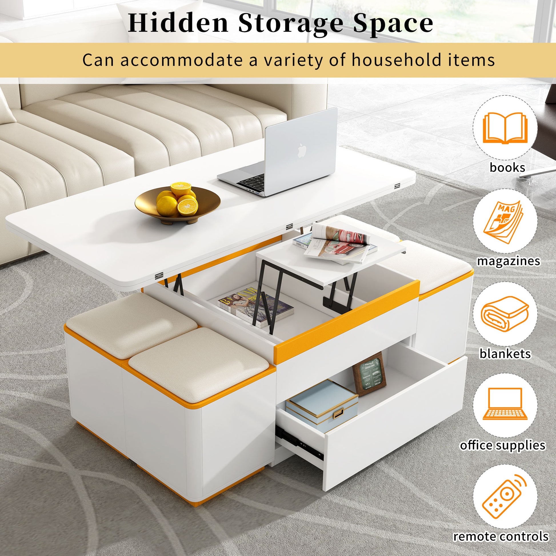 Multi Functional Adjustable Coffee Table With 4 Storage Stools - Best Buy Furniture