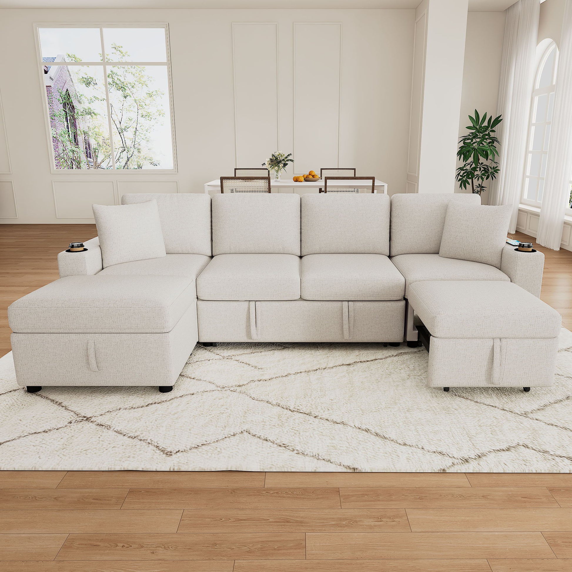 Sectional Sofa Convertible Pull-Out Bed With Storage Ottoman & USB Ports - Best Buy Furniture