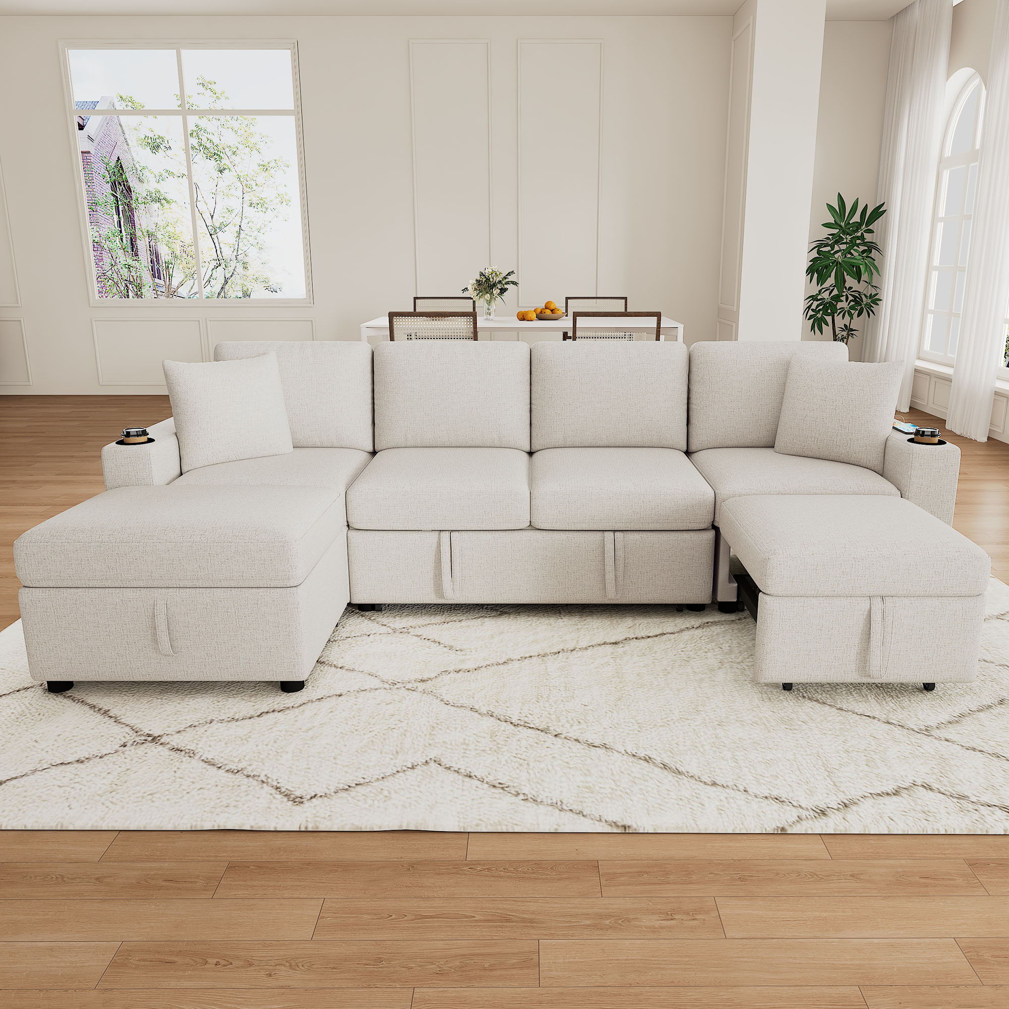 Sectional Sofa Convertible Pull-Out Bed With Storage Ottoman & USB Ports - Best Buy Furniture