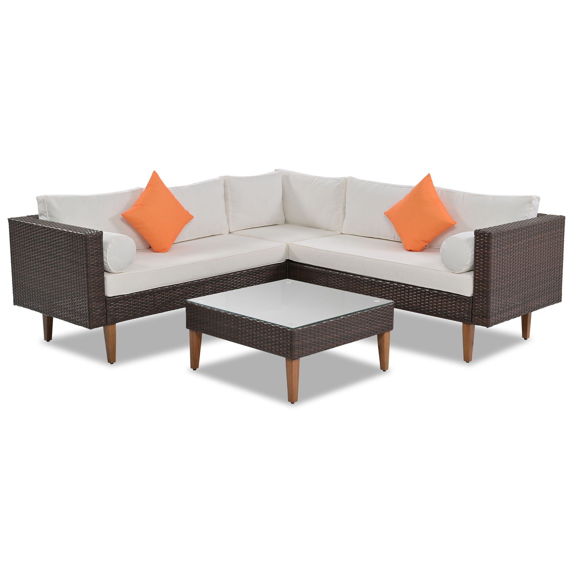 4 Pieces Outdoor Wicker L-Shape Sofa Set - Best Buy Furniture