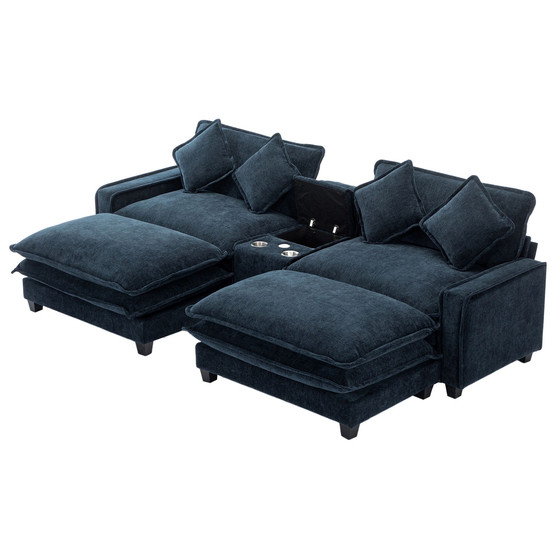 Sectional Sofa Chenille Upholstered Sofa With Two Removable Ottoman, Two USB Ports, Two Cup Holders And Large Storage Box For Living Room - Best Buy Furniture