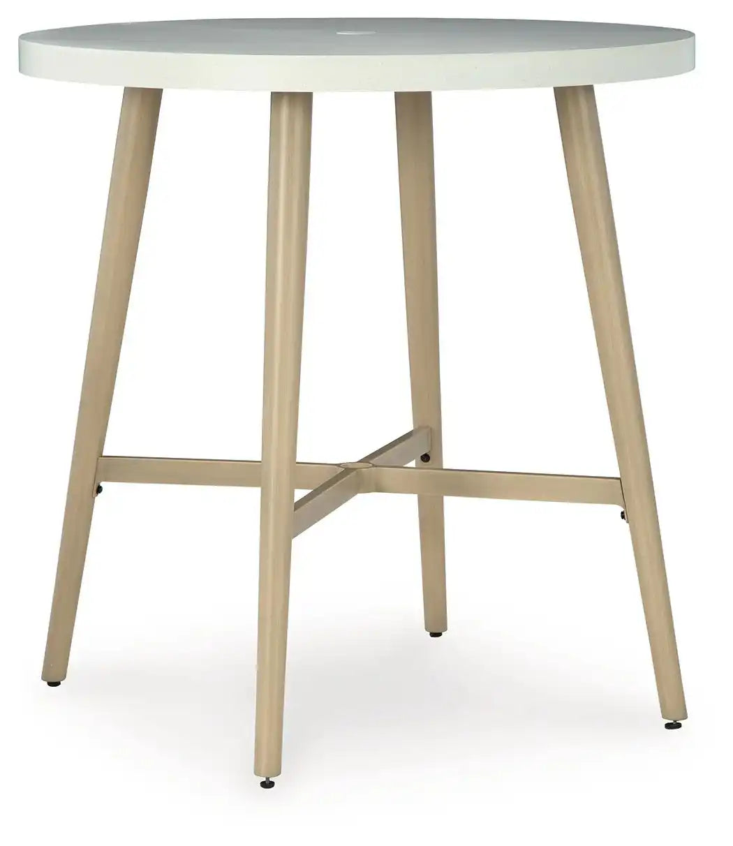 Seton Creek - Round Bar Table With Umbrella Option - Beige - Best Buy Furniture