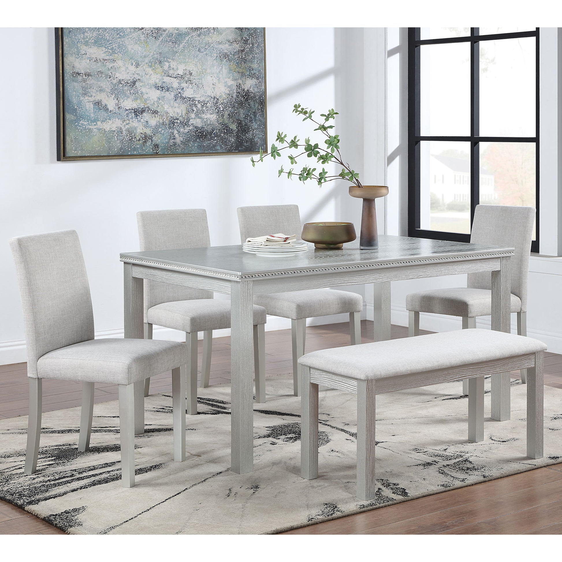 Dining Table Set With Crystal Decoration And Upholstered Chairs - Best Buy Furniture