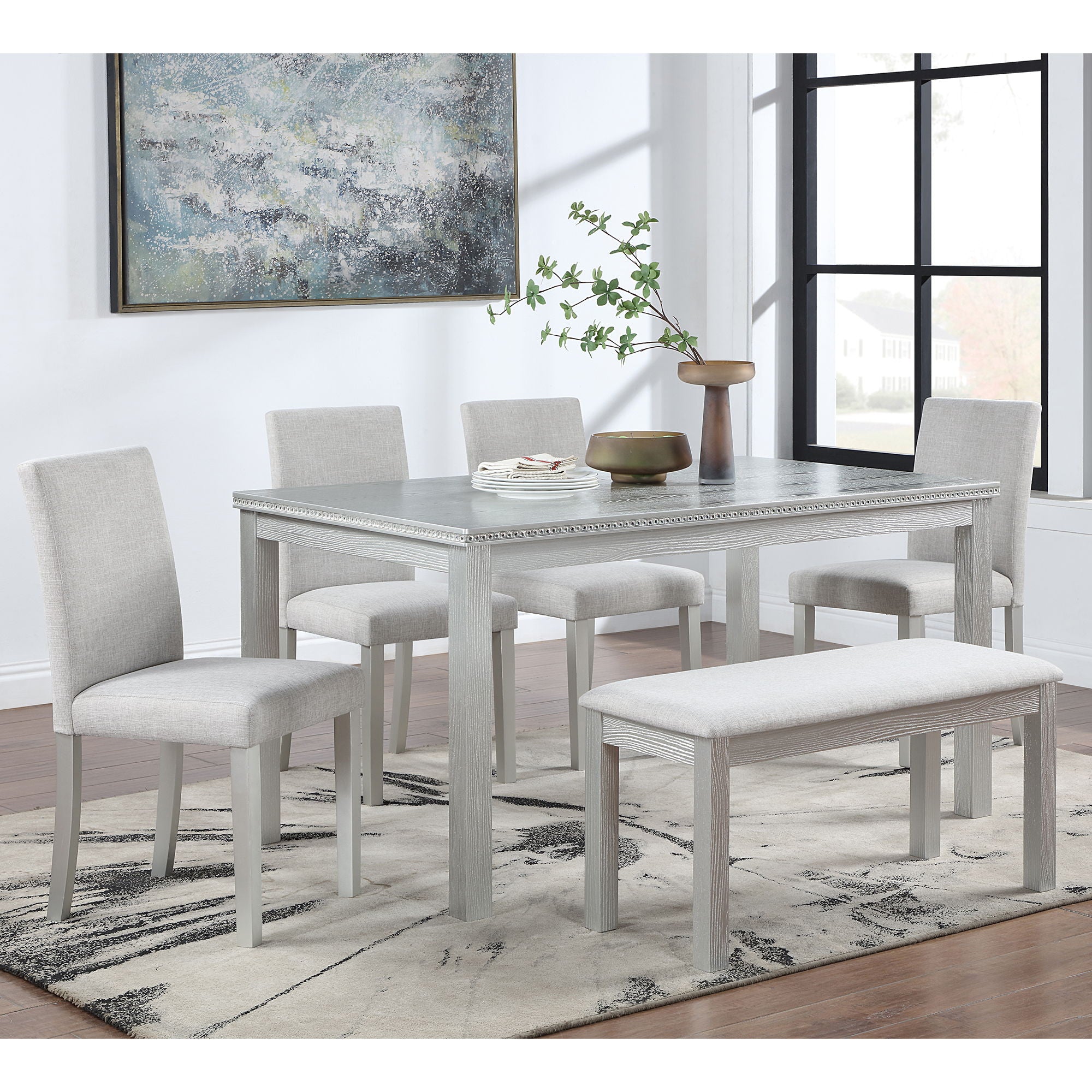 Dining Table Set With Crystal Decoration And Upholstered Chairs - Best Buy Furniture