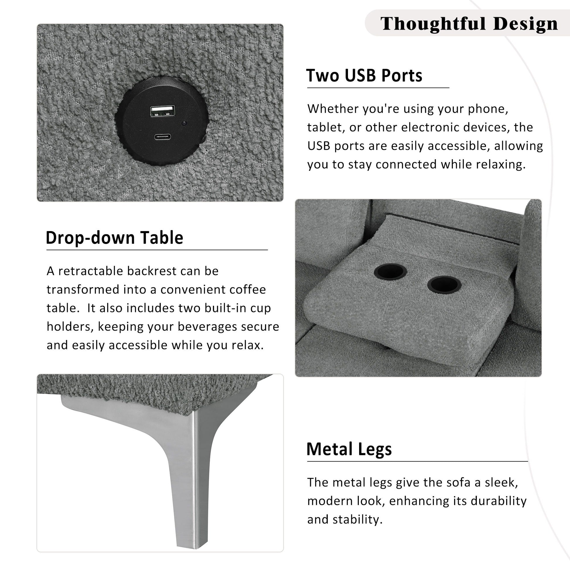 Versatile L Shaped Sofa Bed With Storage, Cup Holders, USB Ports Chenille - Best Buy Furniture