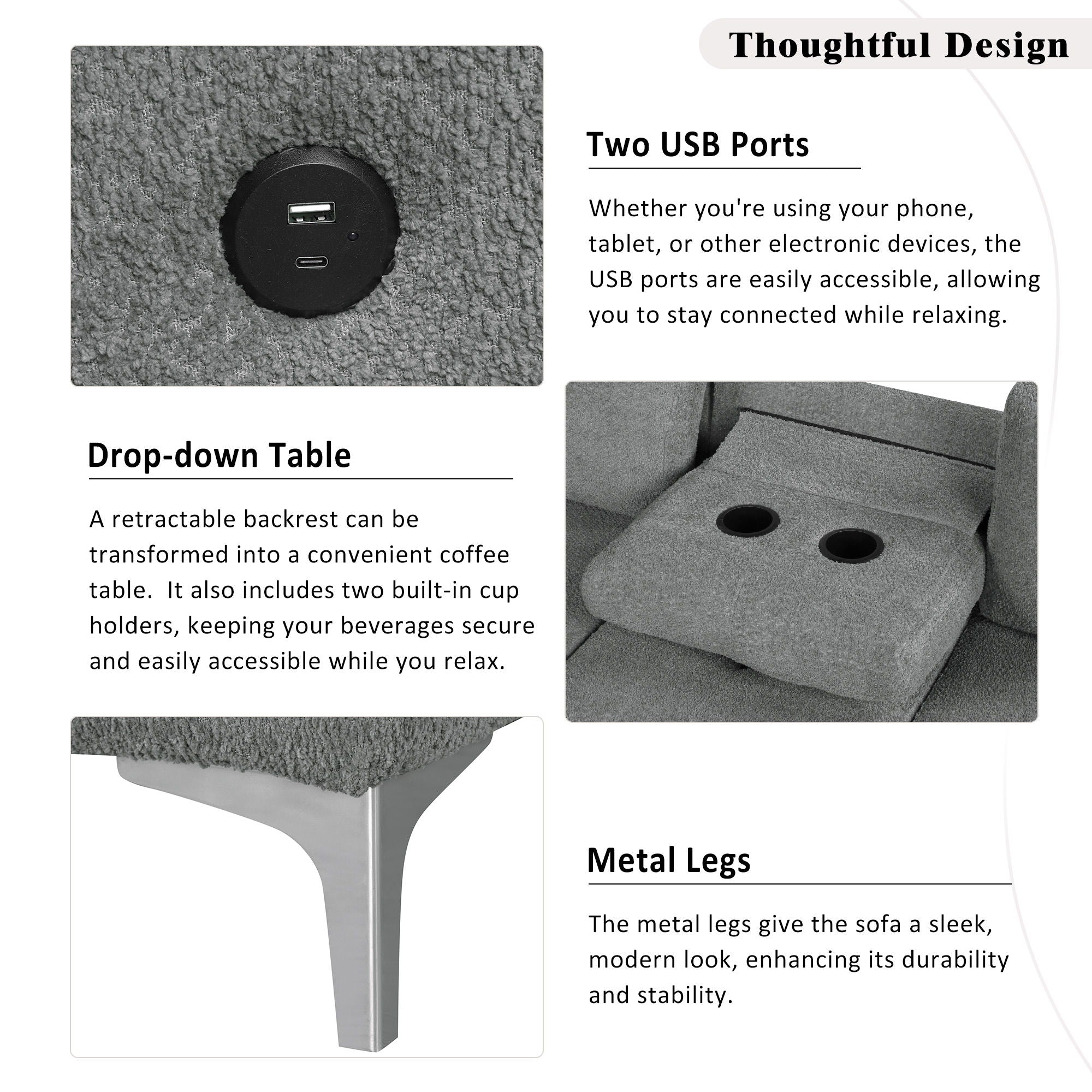 Versatile L Shaped Sofa Bed With Storage, Cup Holders, USB Ports Chenille - Best Buy Furniture