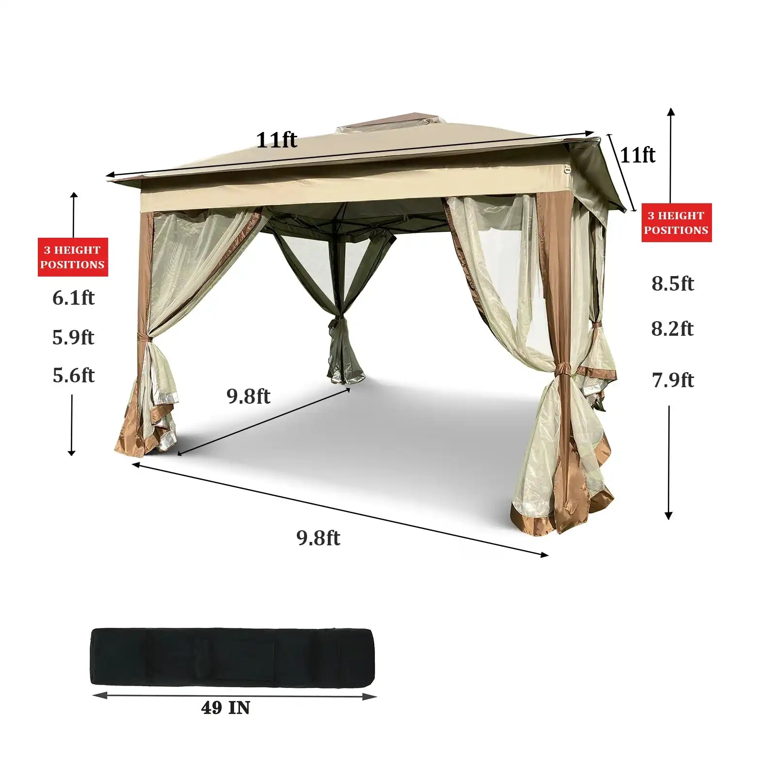 11x11 Ft Pop Up Gazebo Canopy with Removable Netting, Coffee - Best Buy Furniture