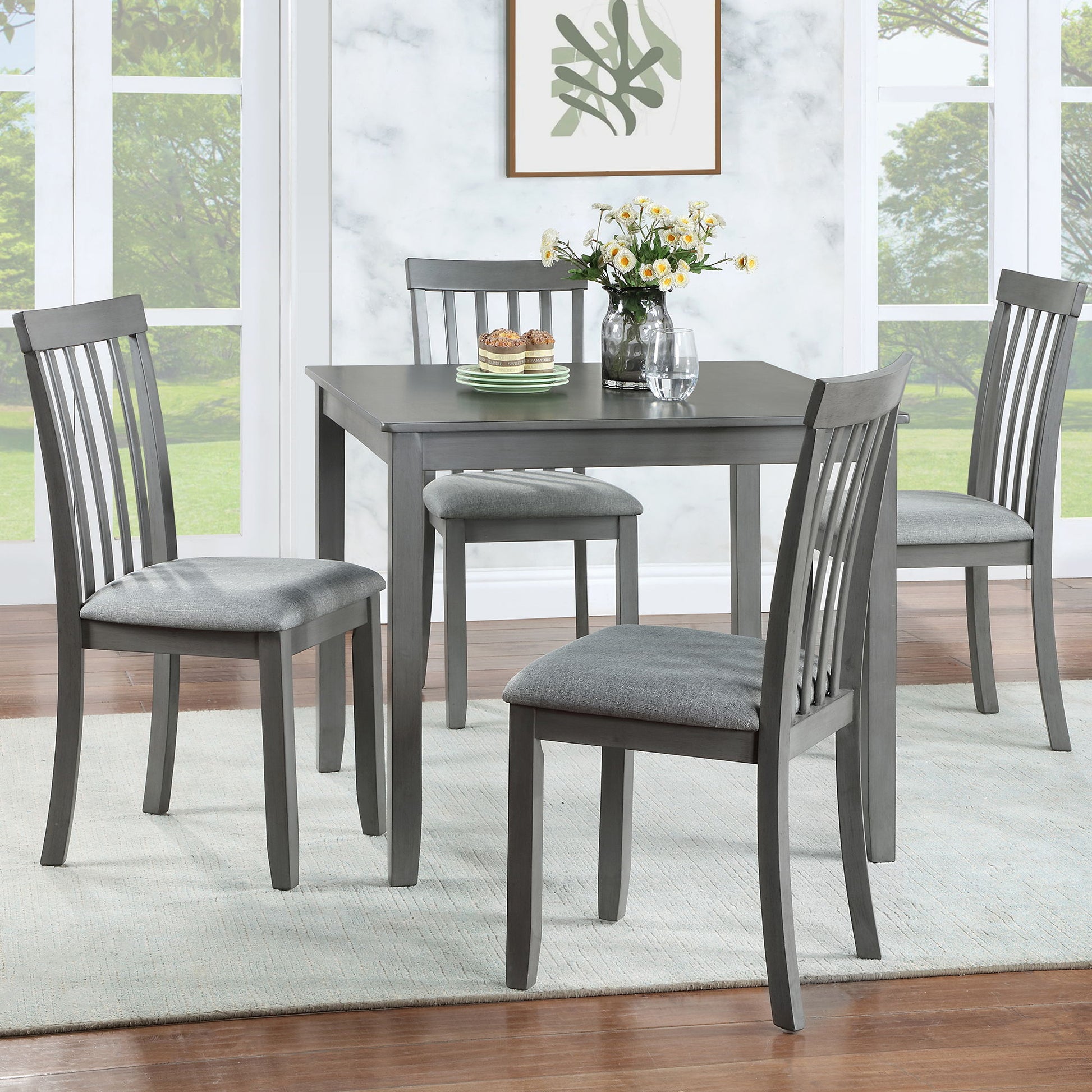 5 Piece Modern Dining Set, Square Wooden Dining Table With 4 Upholstered Chairs For Kitchen, Dining Room - Gray - Best Buy Furniture