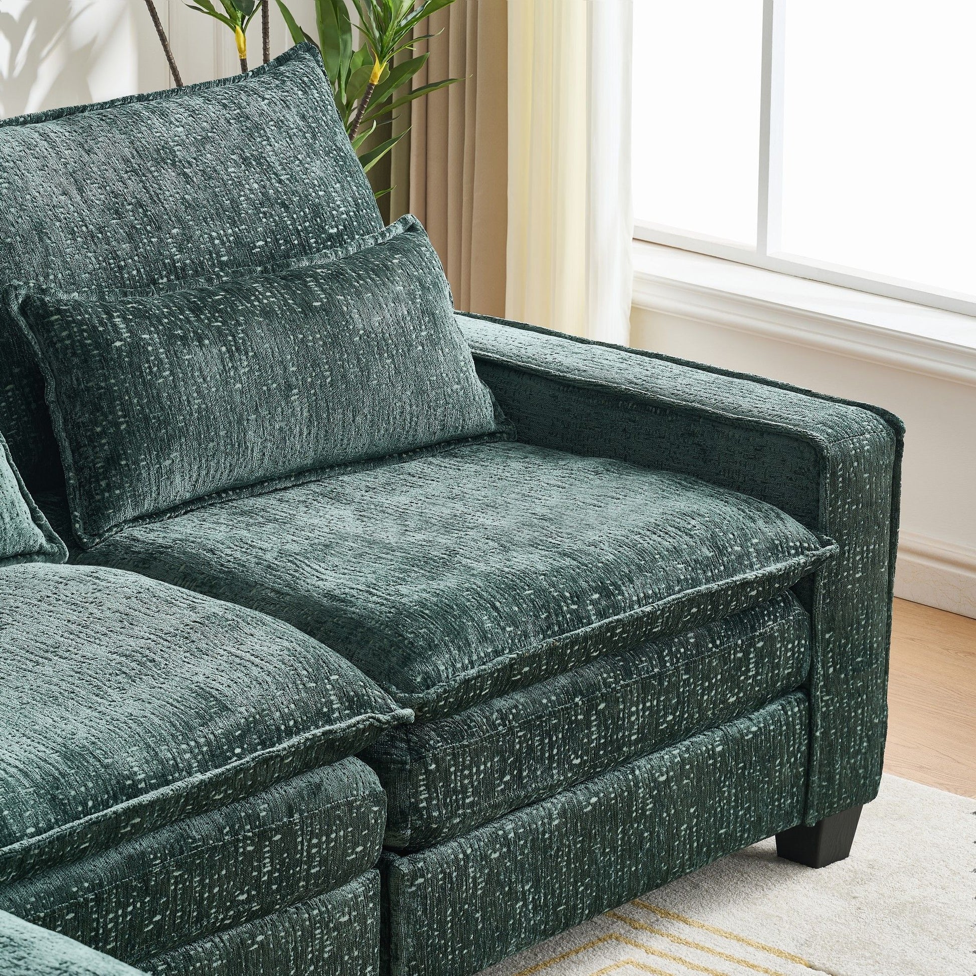Modern Comfy Chenille L Shaped Sectional Sofa With Movable Ottoman - Best Buy Furniture