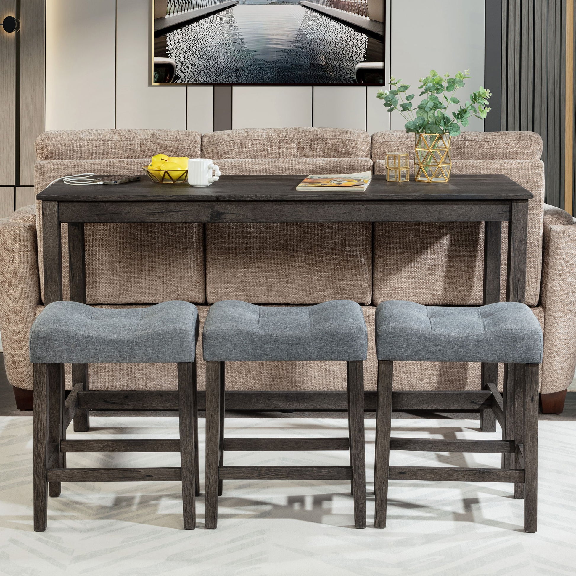 4 Piece Bar Table Set With Power Outlet, 3 Padded Stools - Best Buy Furniture