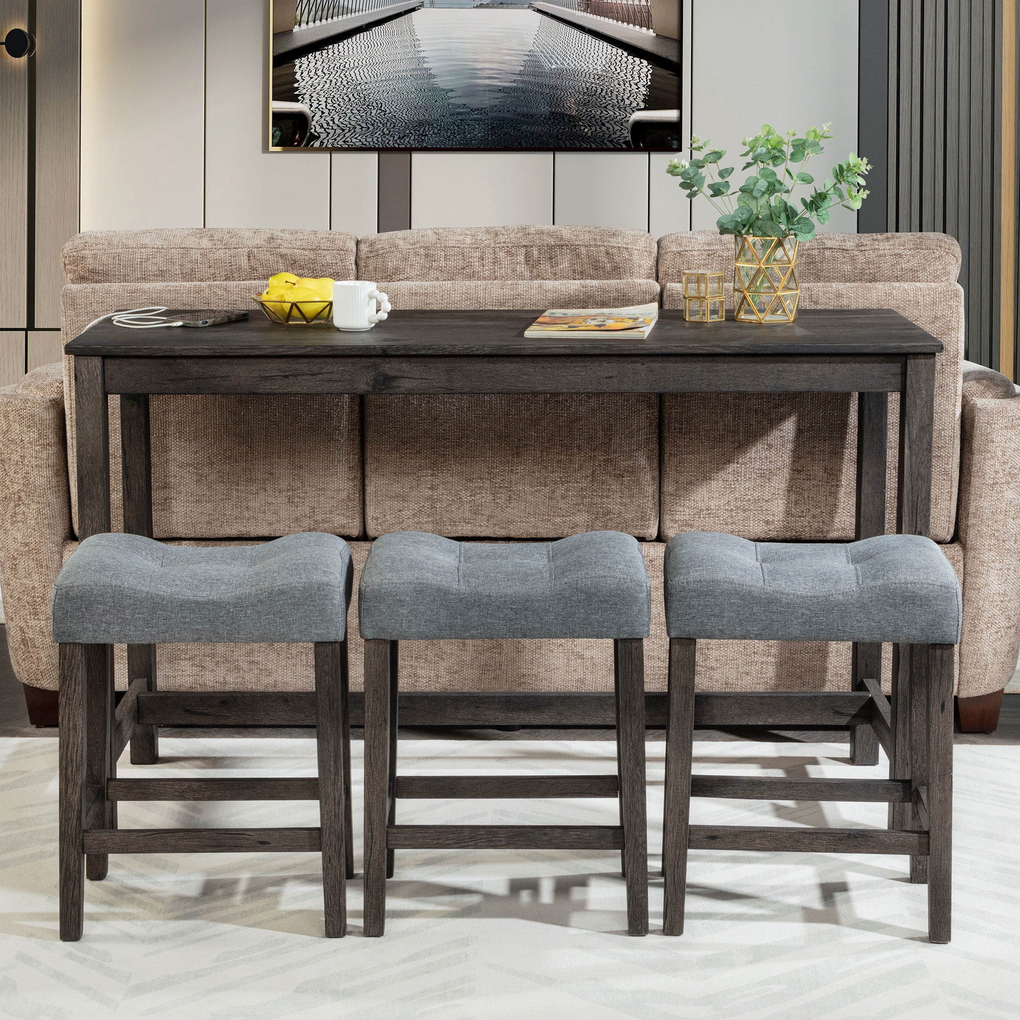 4 Piece Bar Table Set With Power Outlet, 3 Padded Stools - Best Buy Furniture