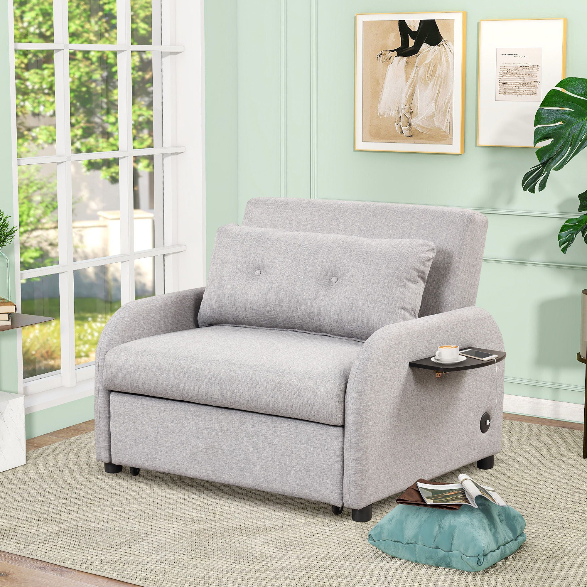 Versatile Pull Out Sofa Sleeper 3 In 1 With Wing Table & USB Charge, Compact Design - Best Buy Furniture