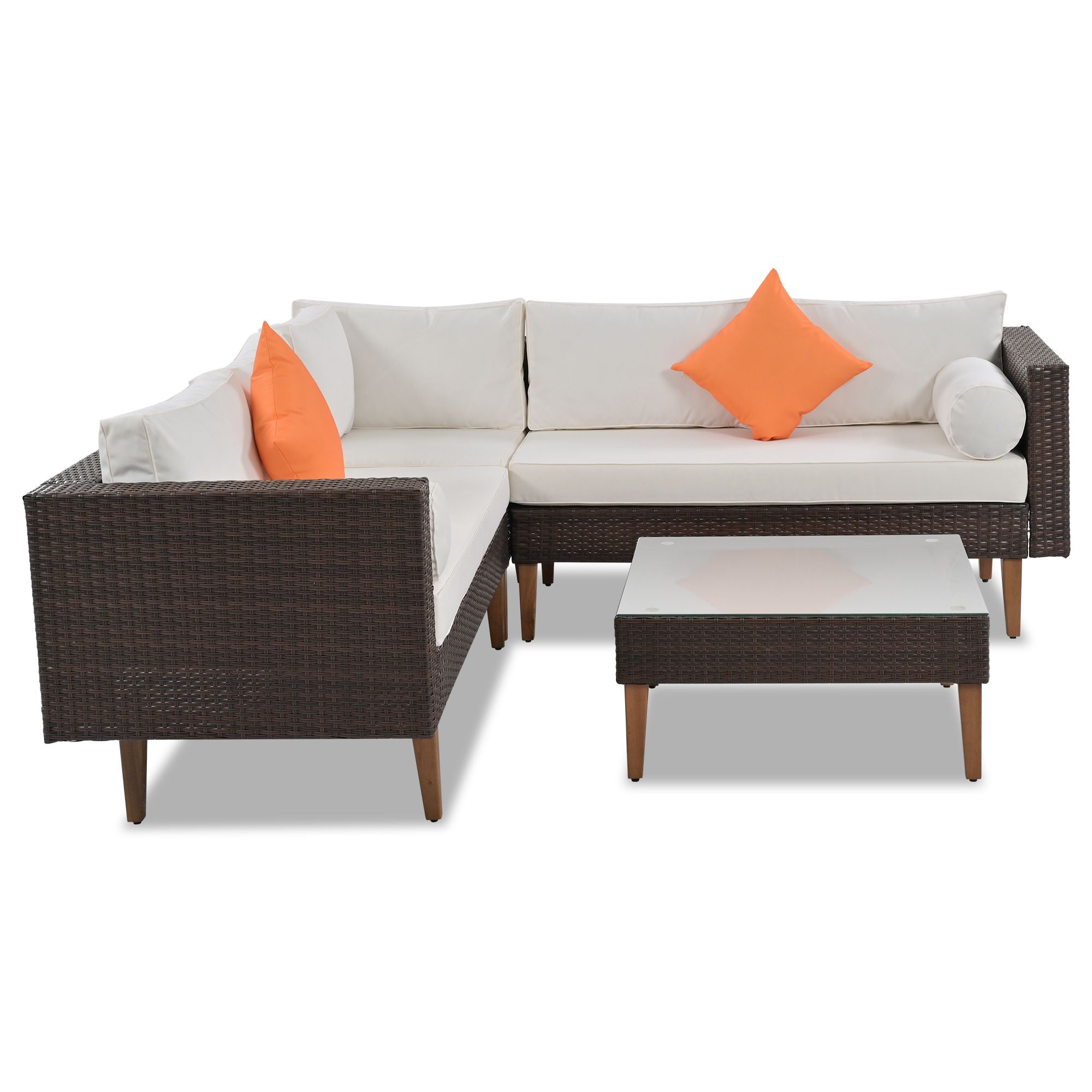 4 Pieces Outdoor Wicker L-Shape Sofa Set - Best Buy Furniture