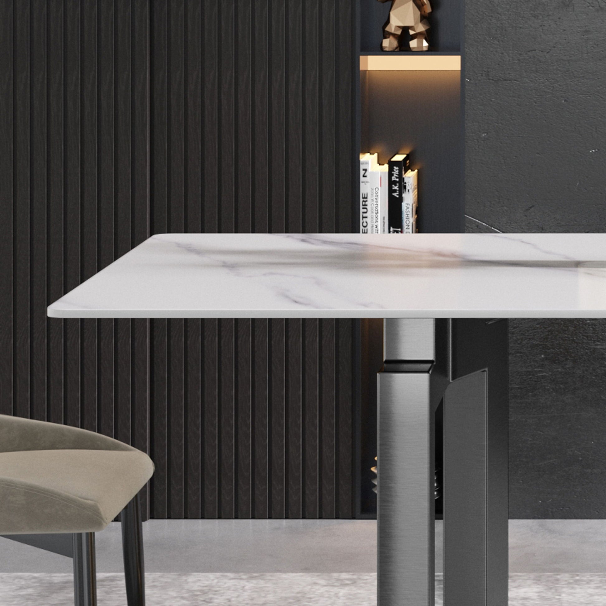 Modern Artificial Stone White Straight Edge Metal Leg Dining Table - Best Buy Furniture