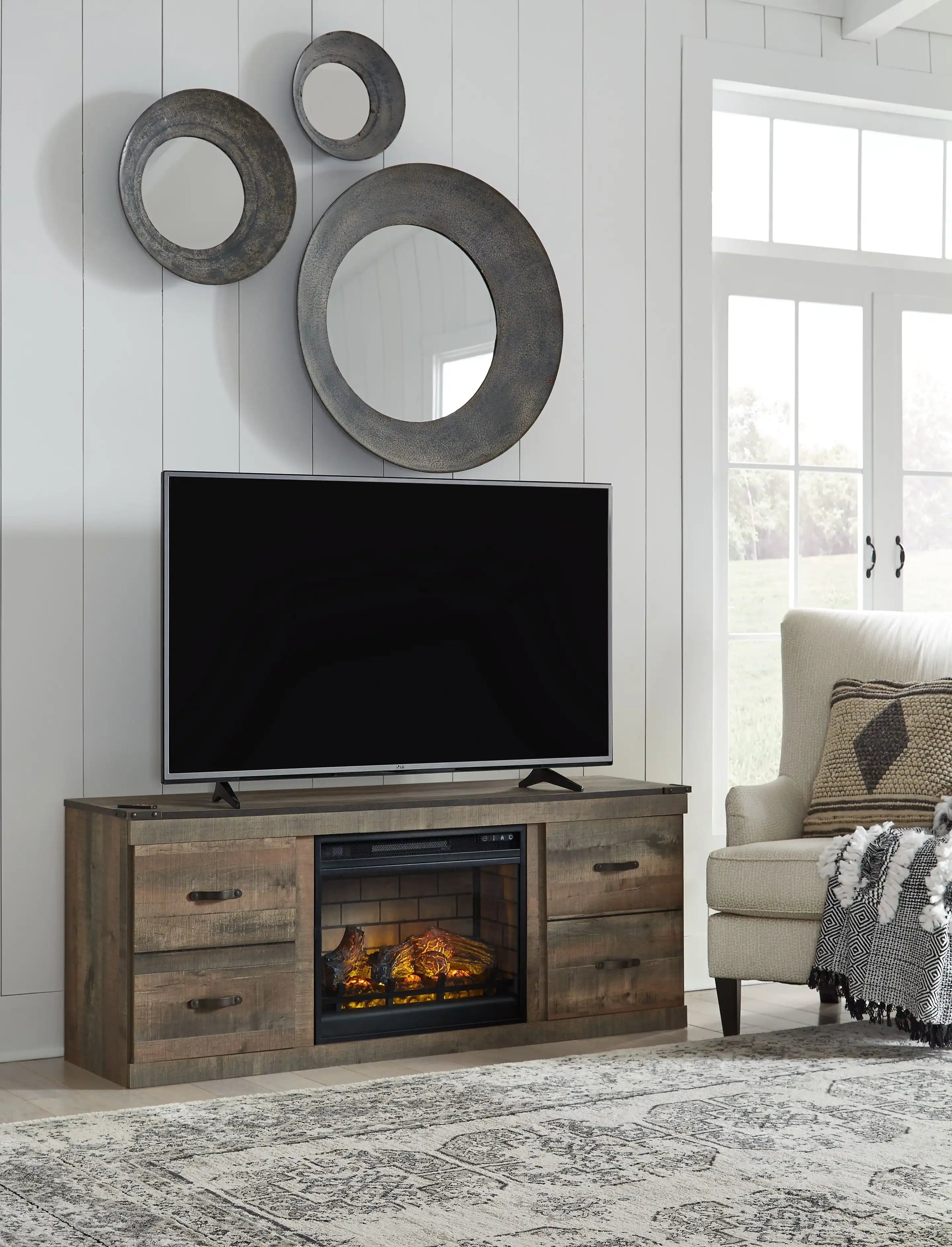Trinell - TV Stand With Electric Fireplace - Brown - Best Buy Furniture
