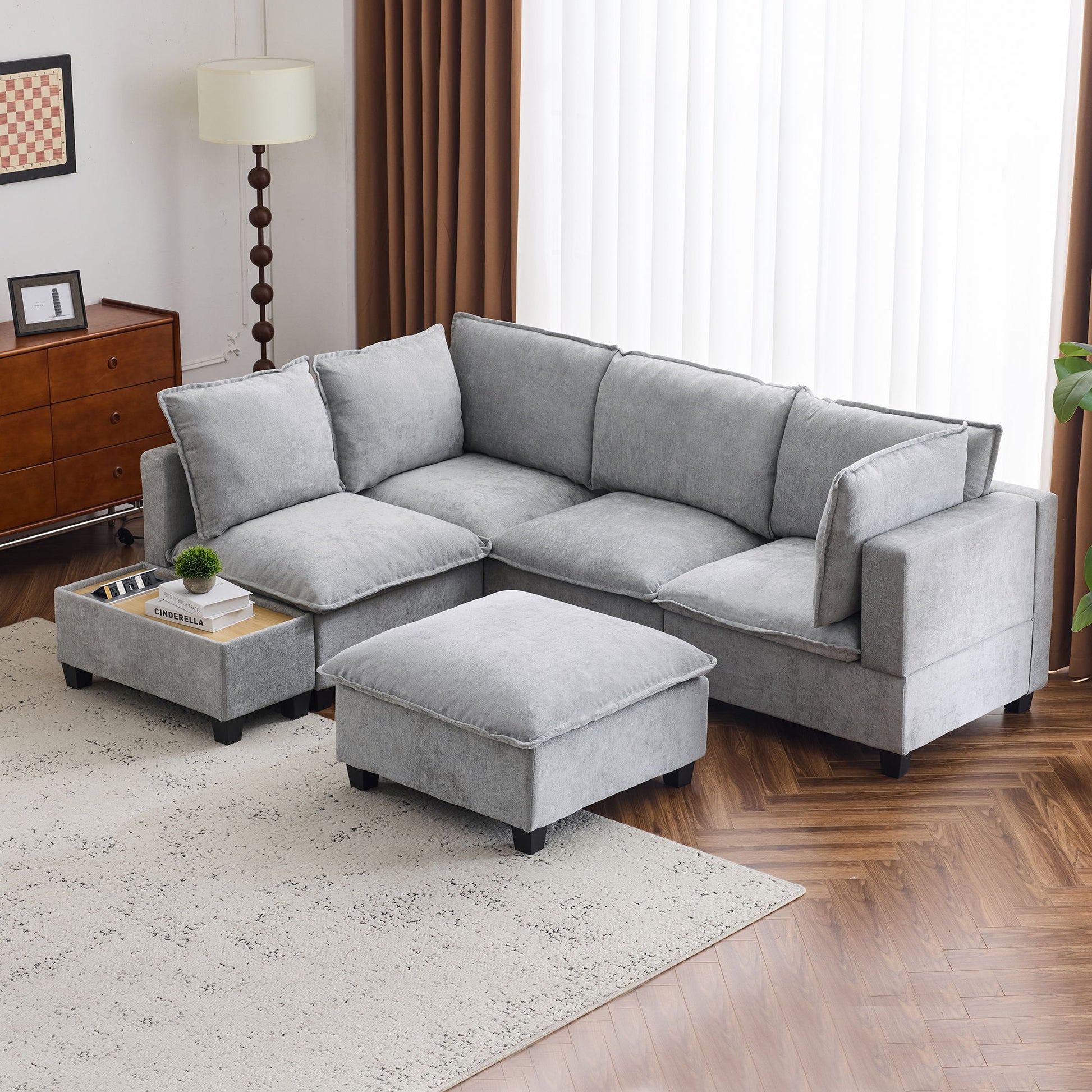 U-Shaped Sectional Modular Sofa With A Movable Ottoman, A Coffee Table With Hidden Charging Devices For Living Room - Best Buy Furniture