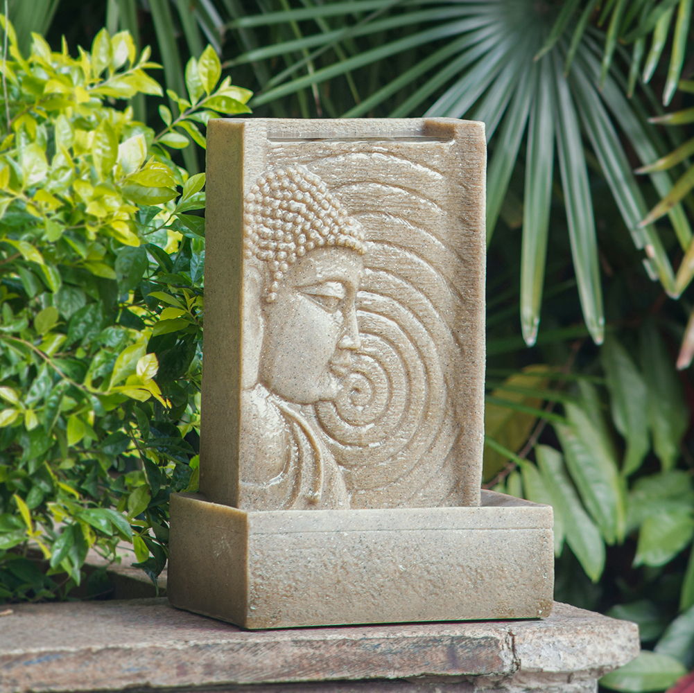 Indoor Buddha Water Fountain, Polyresin Tabletop Fountain With LED Light - Beige - Best Buy Furniture