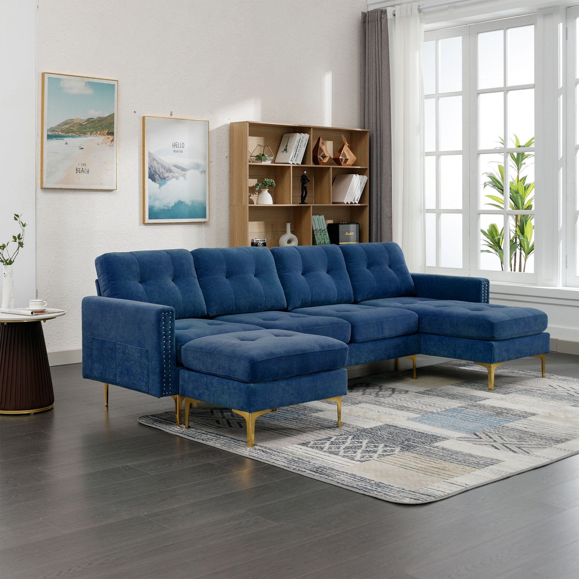 Modern L - Shape Convertible Sectional Sofa With Movable Ottoman - Best Buy Furniture