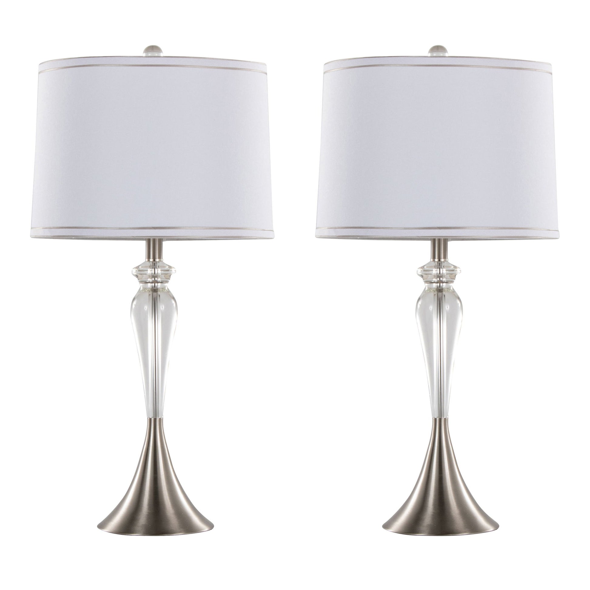 Ashland - Contemporary Crystal Table Lamp (Set of 2) - Clear Crystal / Nickel / White - Best Buy Furniture