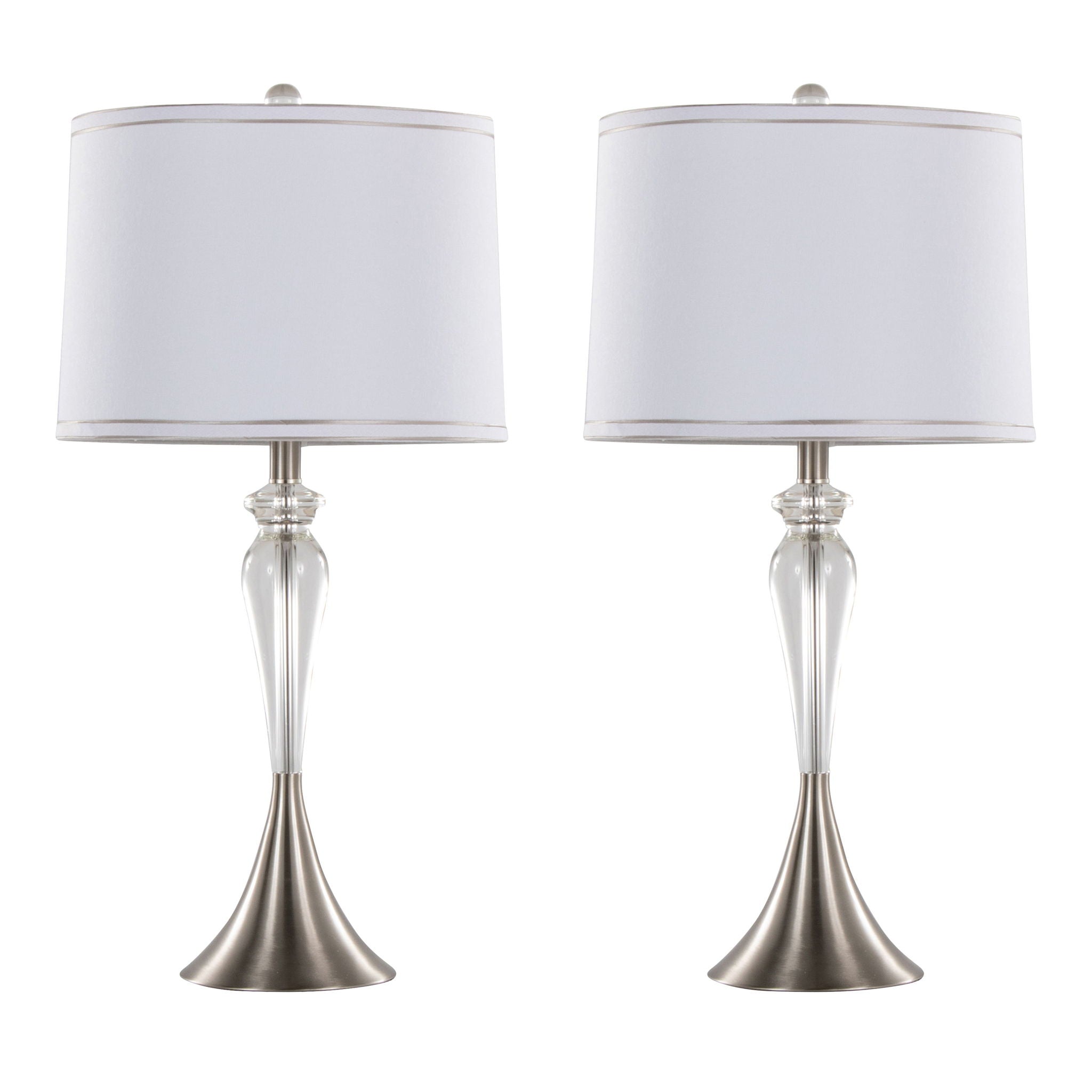 Ashland - Contemporary Crystal Table Lamp (Set of 2) - Clear Crystal / Nickel / White - Best Buy Furniture