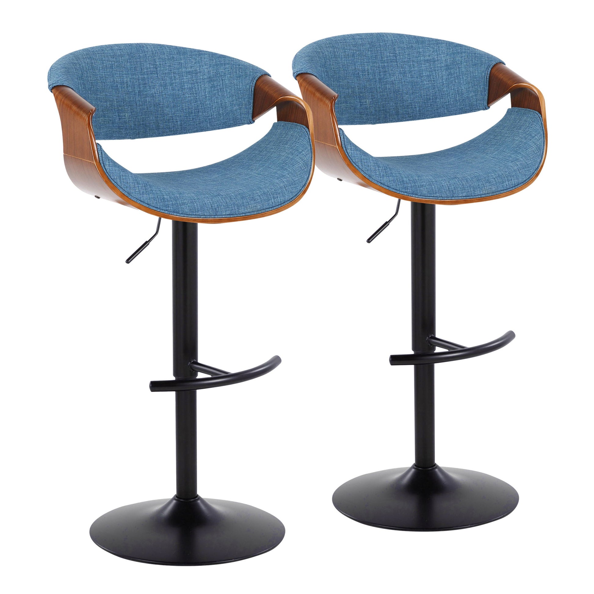 Curvo - Mid Century Modern Adjustable Barstool With Swivel & Rounded T Footrest (Set of 2) - Best Buy Furniture