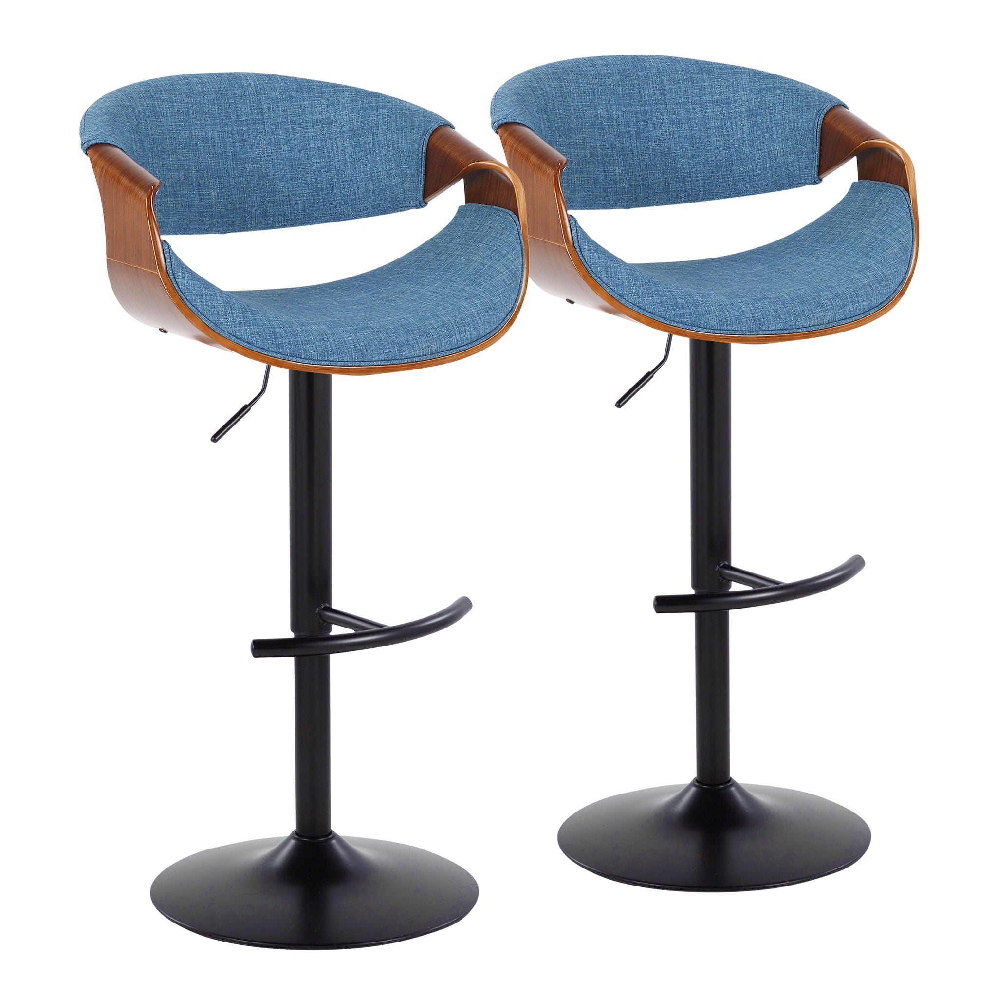 Curvo - Mid Century Modern Adjustable Barstool With Swivel & Rounded T Footrest (Set of 2) - Best Buy Furniture