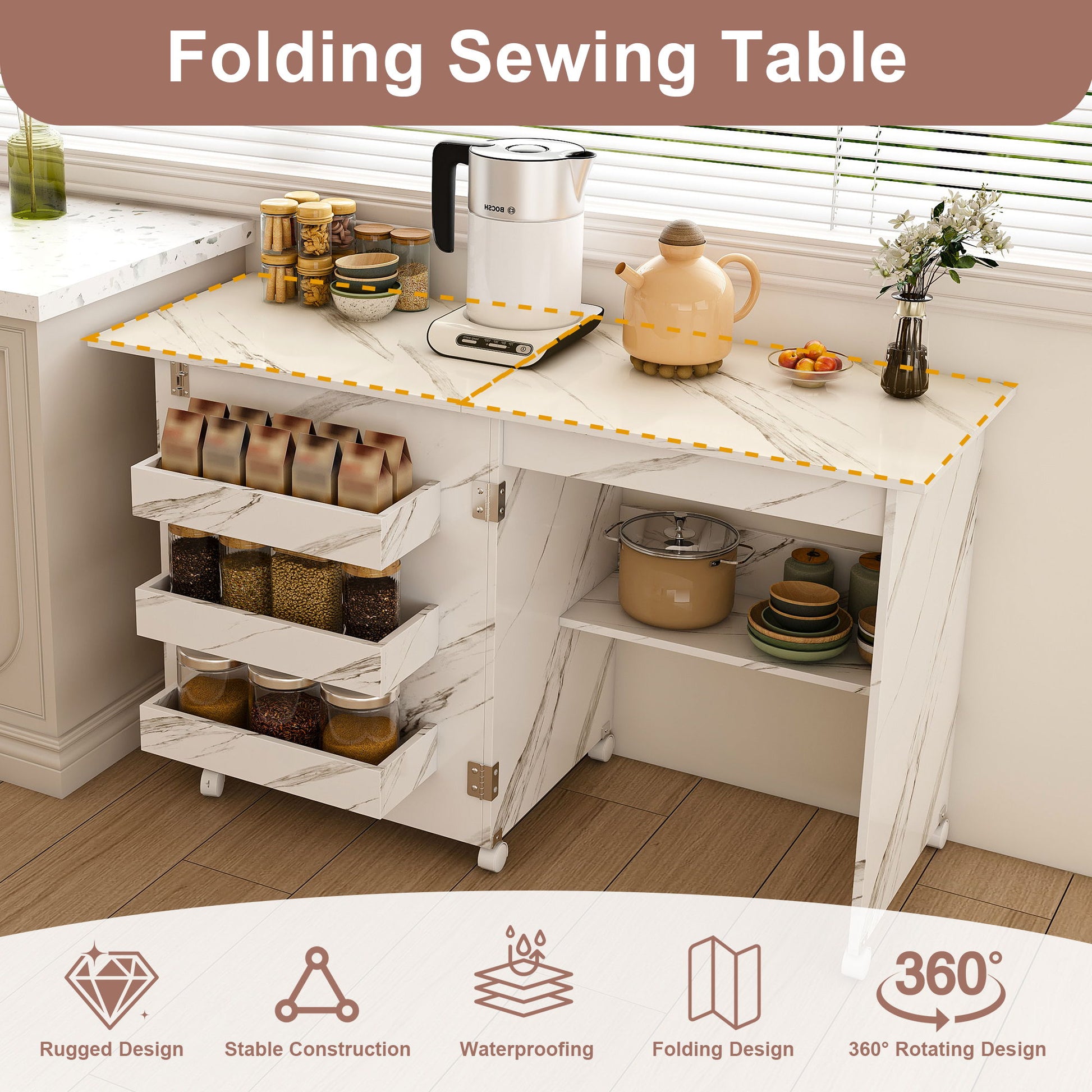 4 In 1 Folding Sewing Table With Lockable Wheels, Multi Functional Craft Station - White - Best Buy Furniture