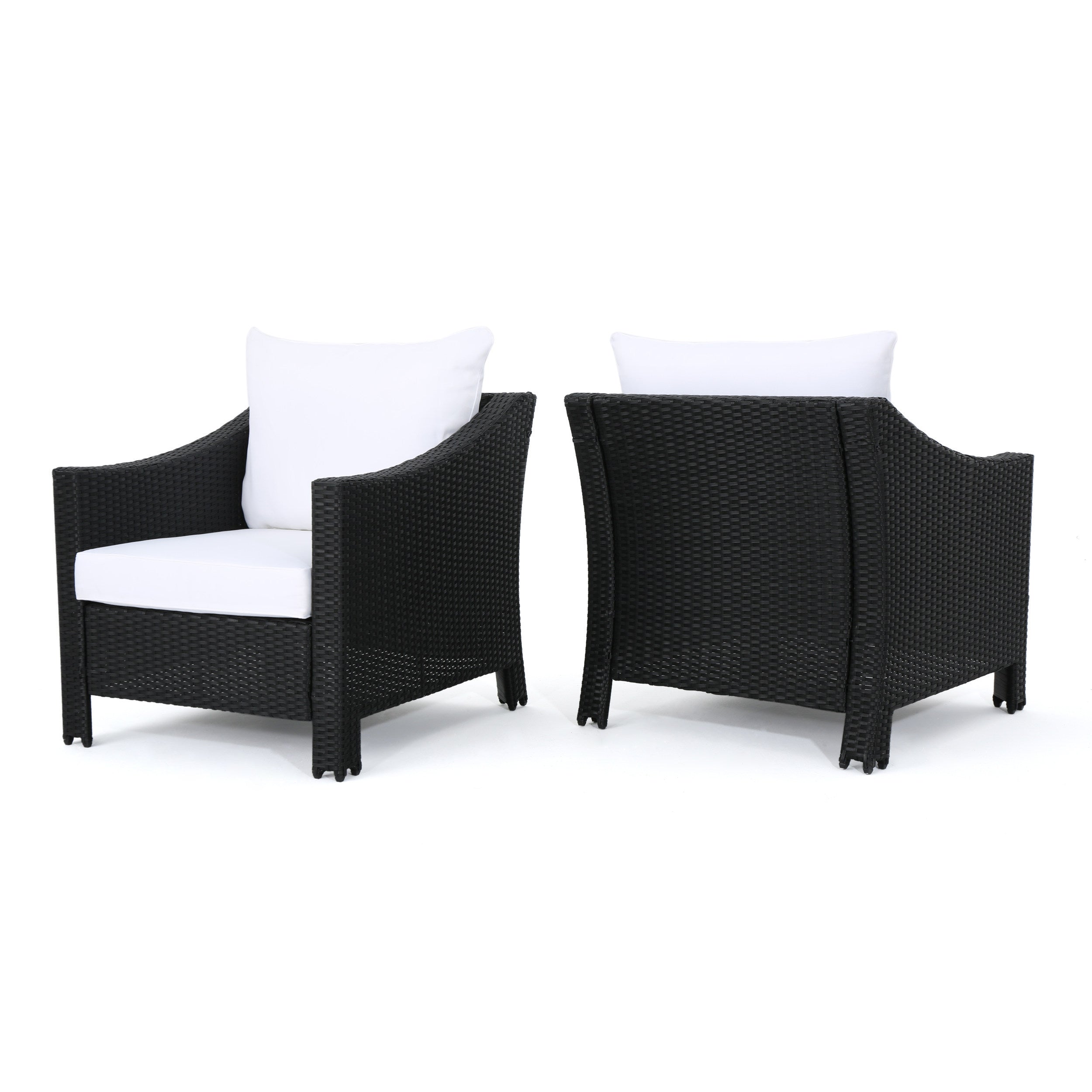 Antibes Wicker Armchair with Water Resistant Cushions Black PE Rattan and Iron 30x33.5x30 Inches - Best Buy Furniture