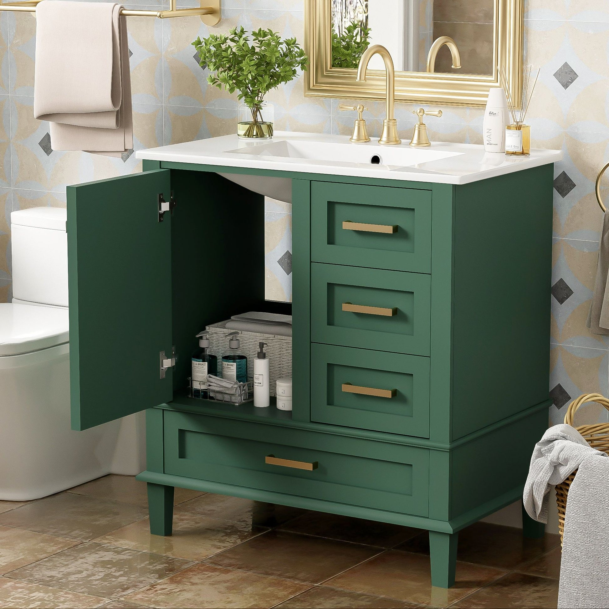 Bathroom Vanity, Modern Bathroom Cabinet With Sink Combo Set, Bathroom Storage Cabinet With A Soft Closing Door And 3 Drawers, Solid Wood Frame - Best Buy Furniture