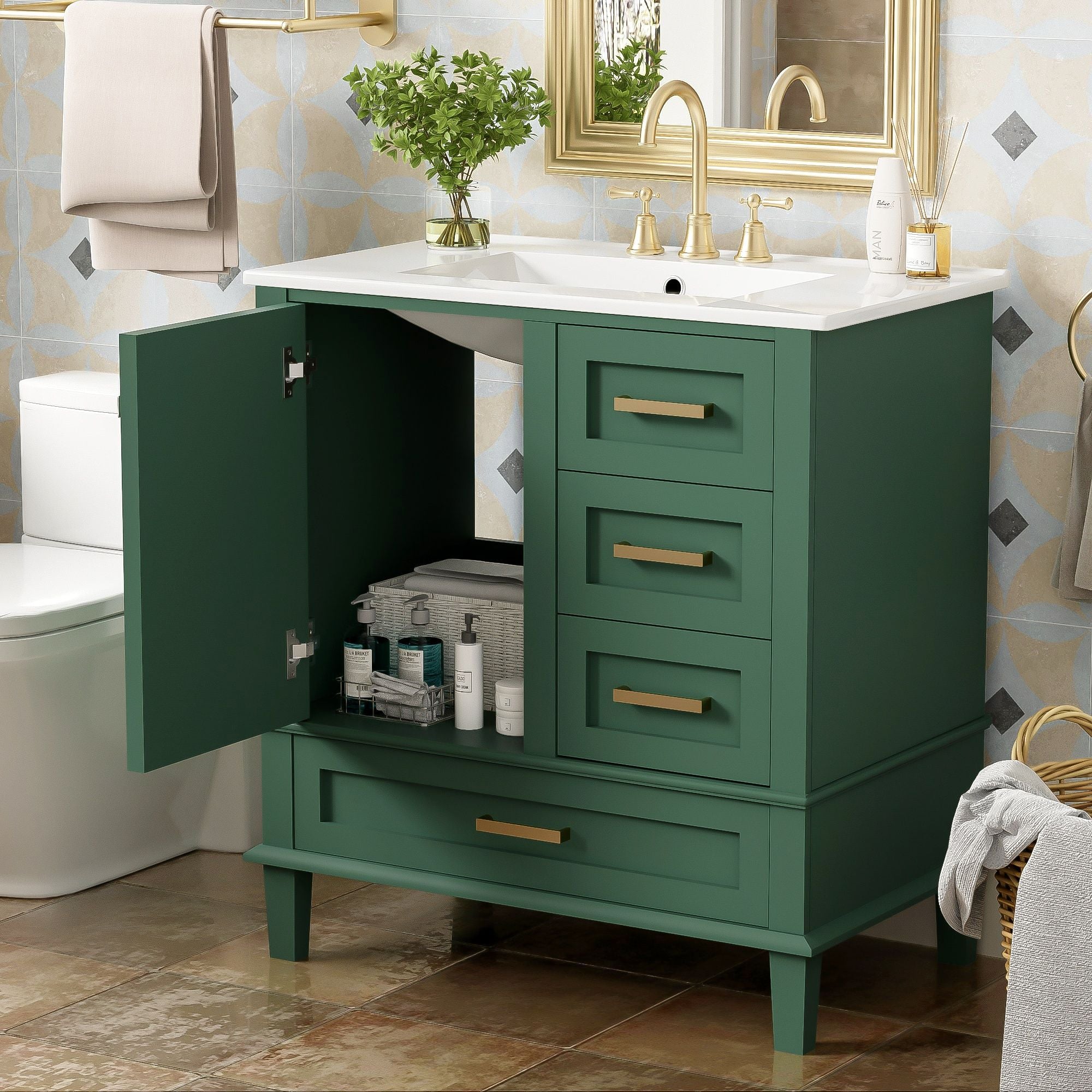 Bathroom Vanity, Modern Bathroom Cabinet With Sink Combo Set, Bathroom Storage Cabinet With A Soft Closing Door And 3 Drawers, Solid Wood Frame - Best Buy Furniture