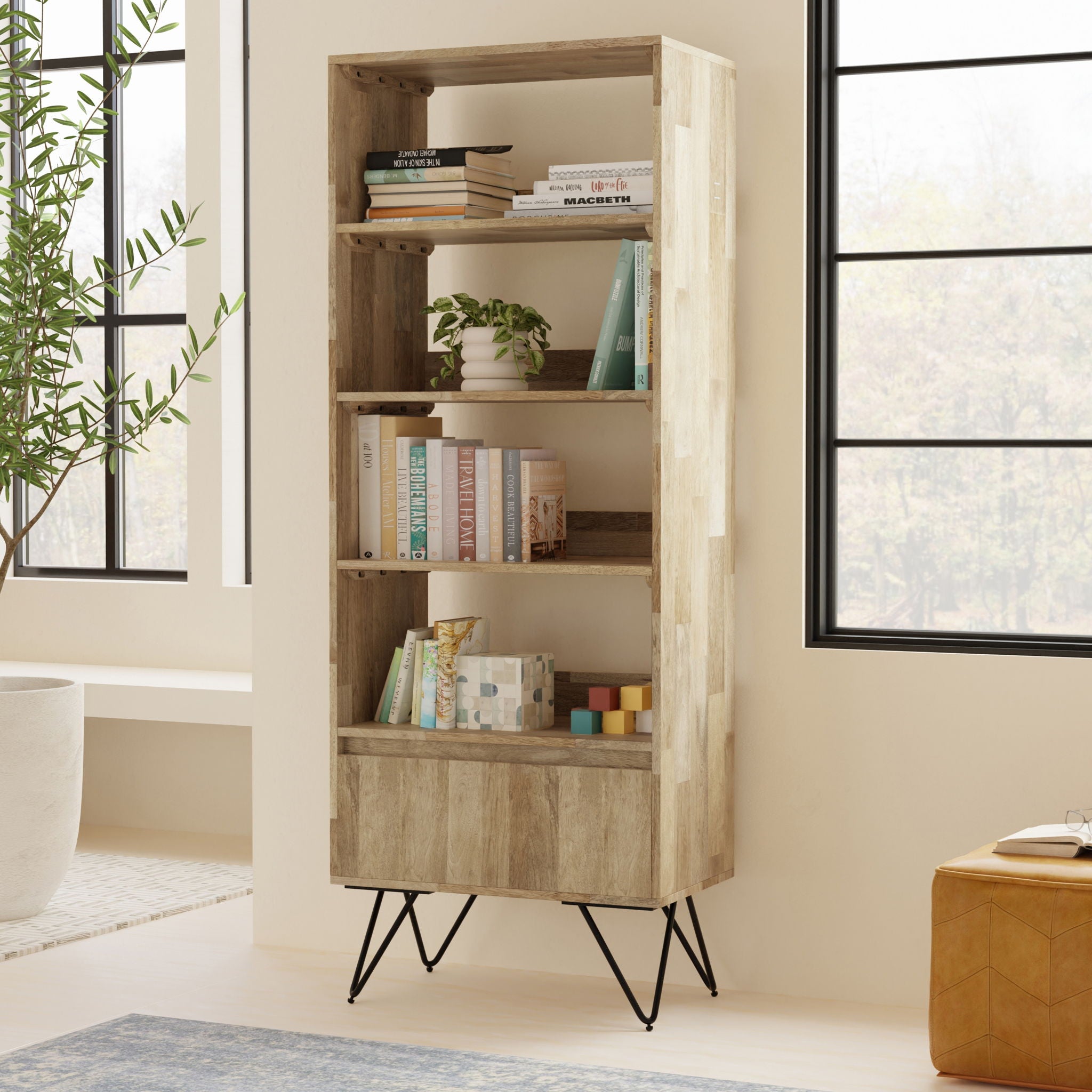Hunter - Tall Bookcase - Natural - Best Buy Furniture